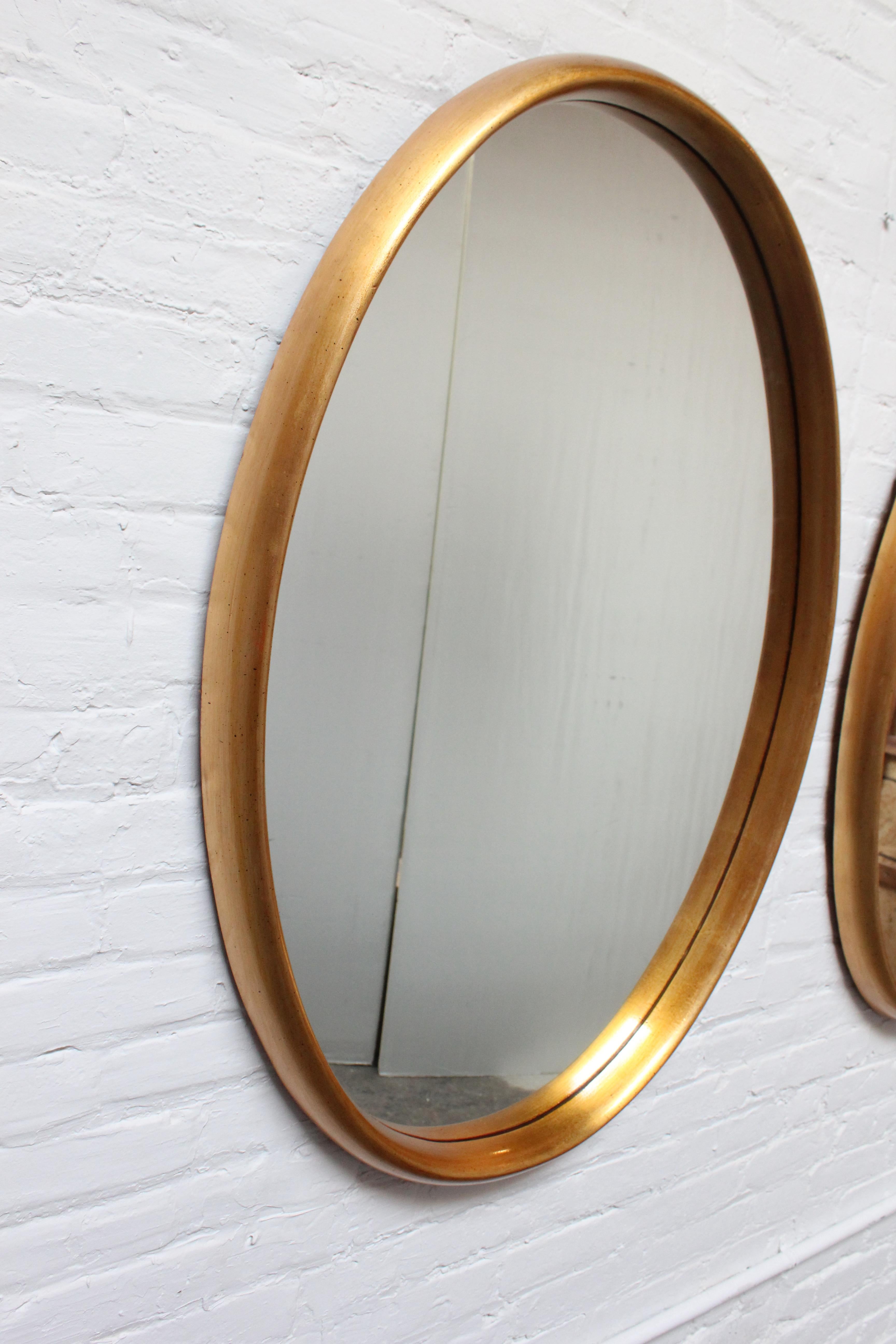 Mid-Century Modern Vintage Pair of Labarge Oval Giltwood Wall Mirrors For Sale