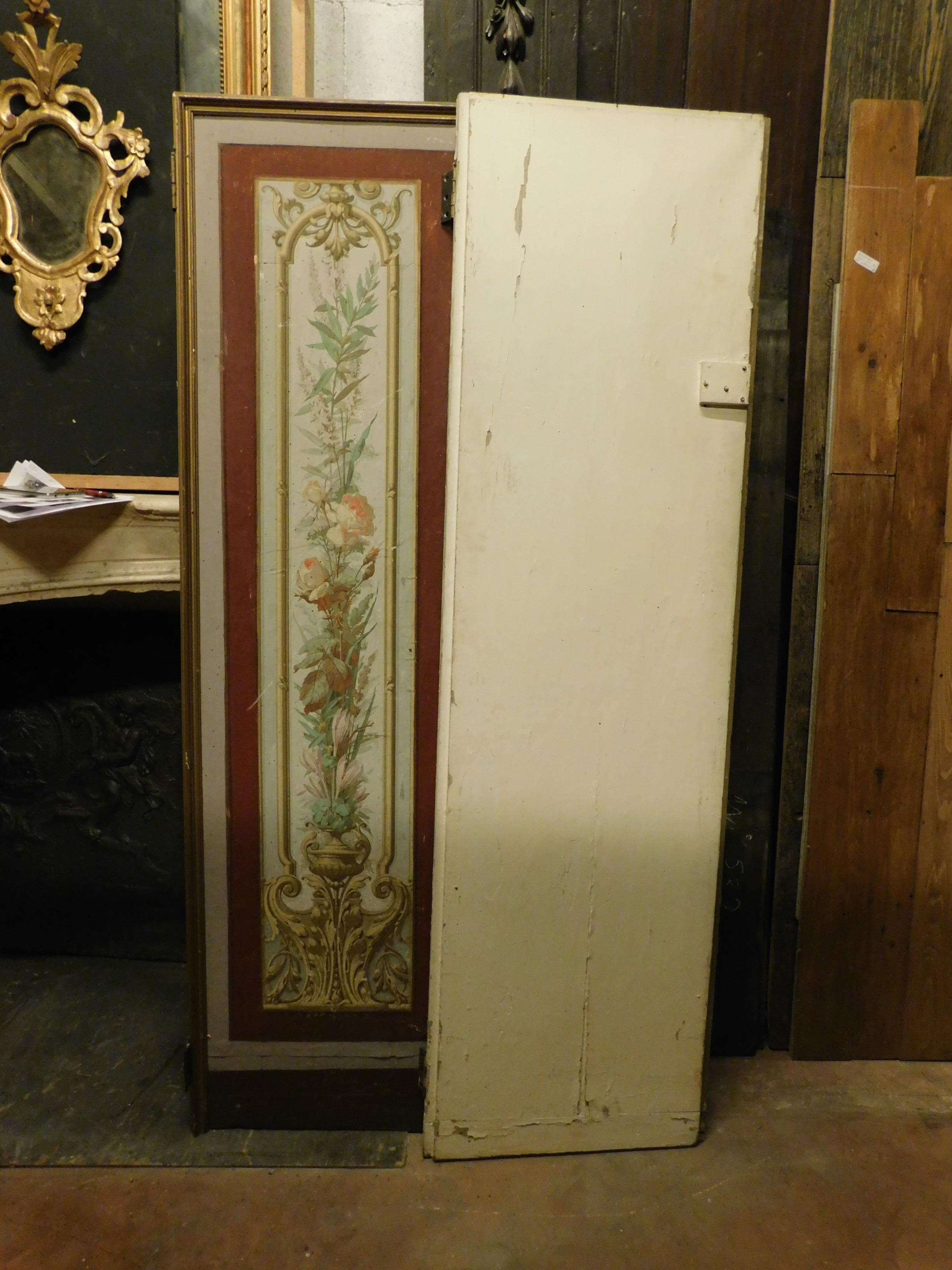 Wood Vintage Pair of Lacquered and Painted Doors, Art Nouveau, Liberty, Early 1900s For Sale
