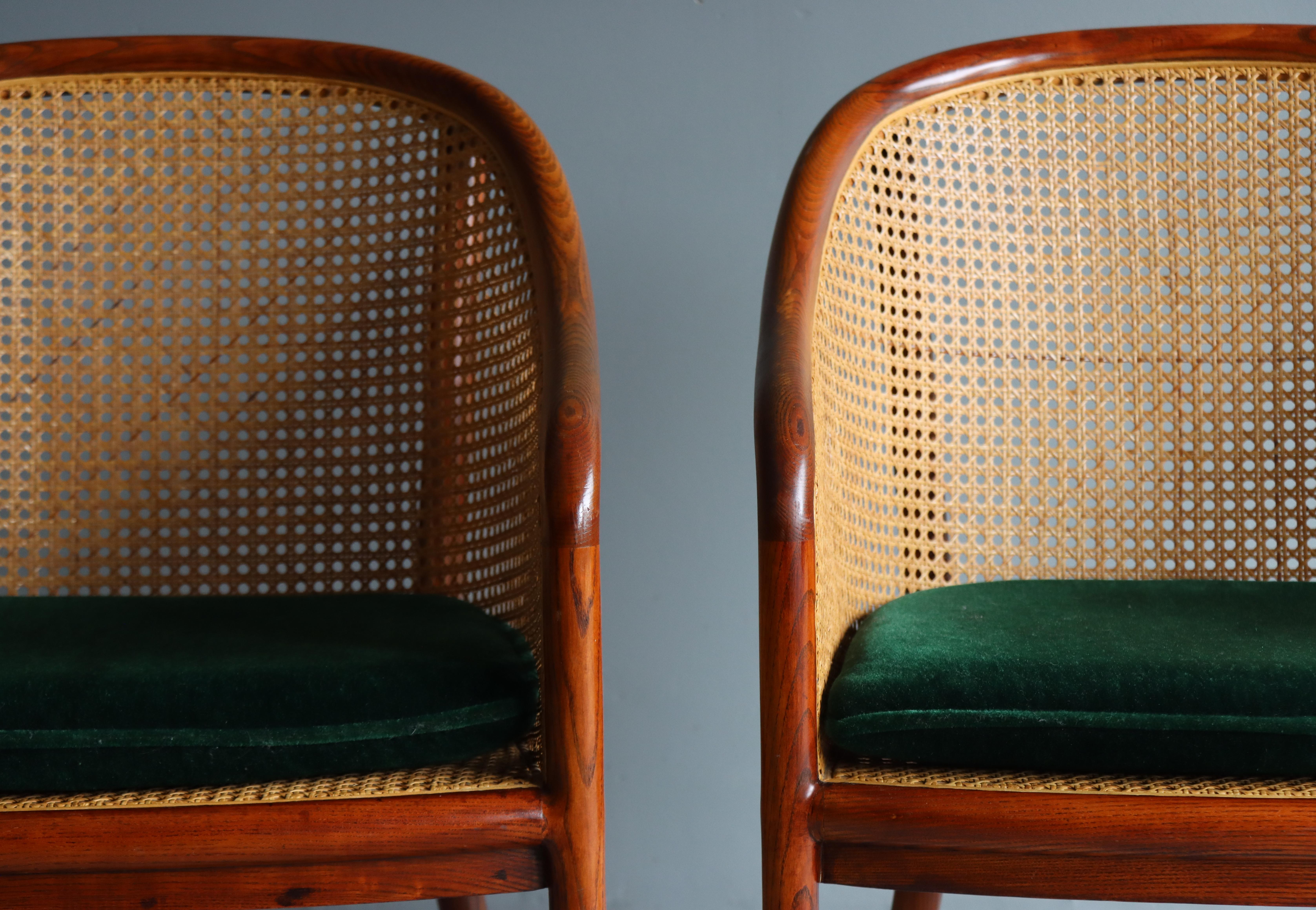 Vintage Pair of ‘Landmark’ Cane Chairs by Ward Bennett for Brickel, 1970, Mohair 5