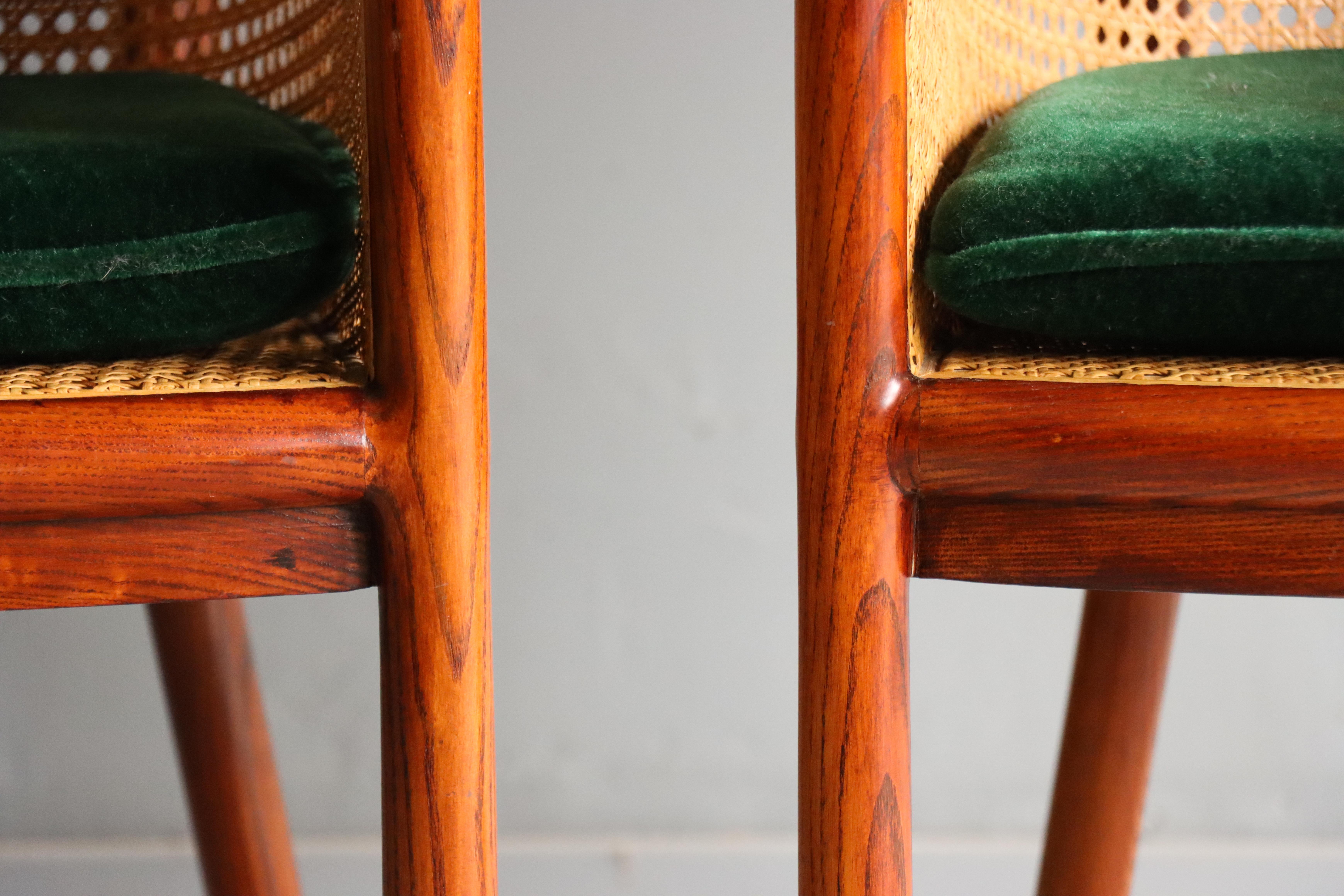 Vintage Pair of ‘Landmark’ Cane Chairs by Ward Bennett for Brickel, 1970, Mohair 6