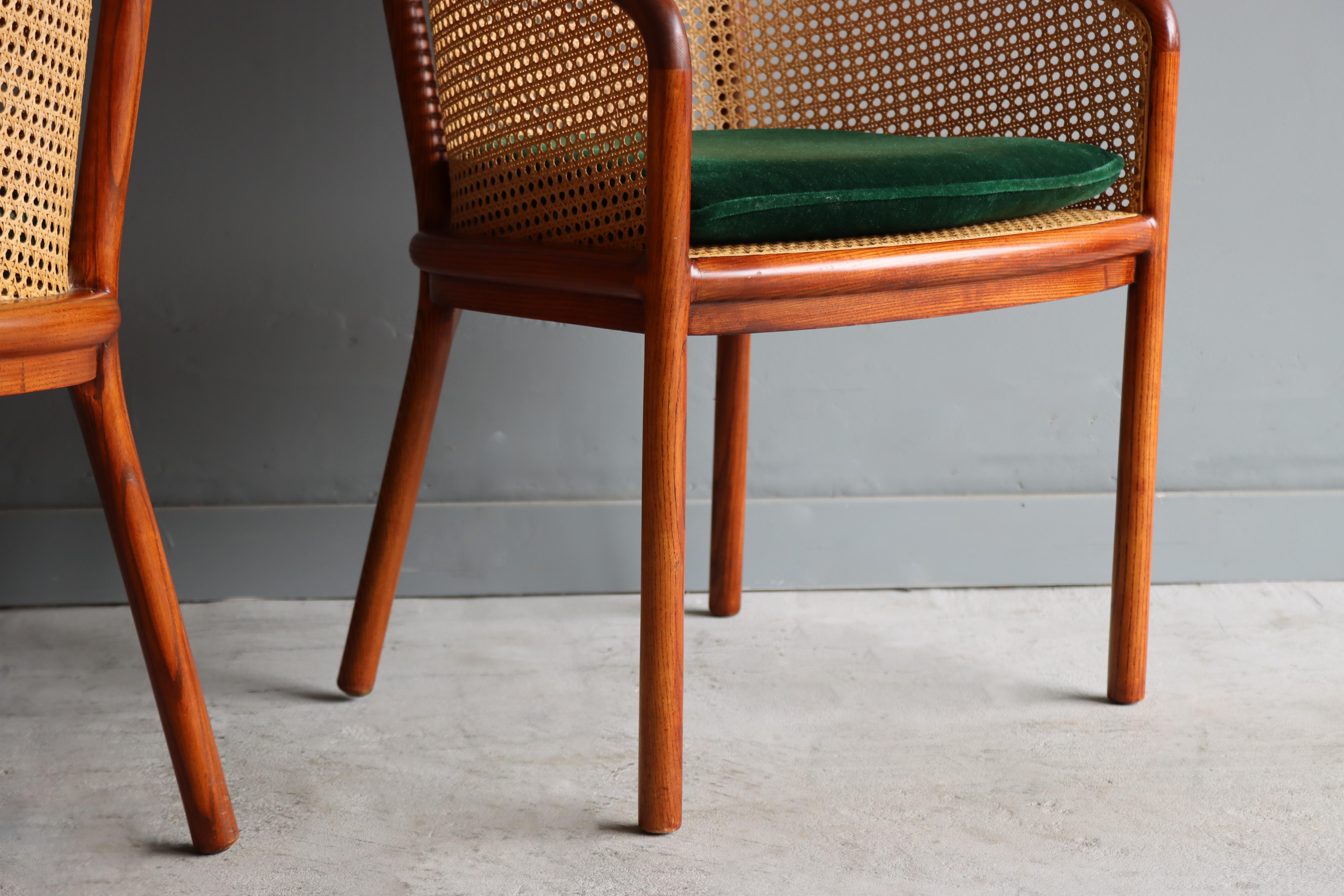 Vintage Pair of ‘Landmark’ Cane Chairs by Ward Bennett for Brickel, 1970, Mohair 8