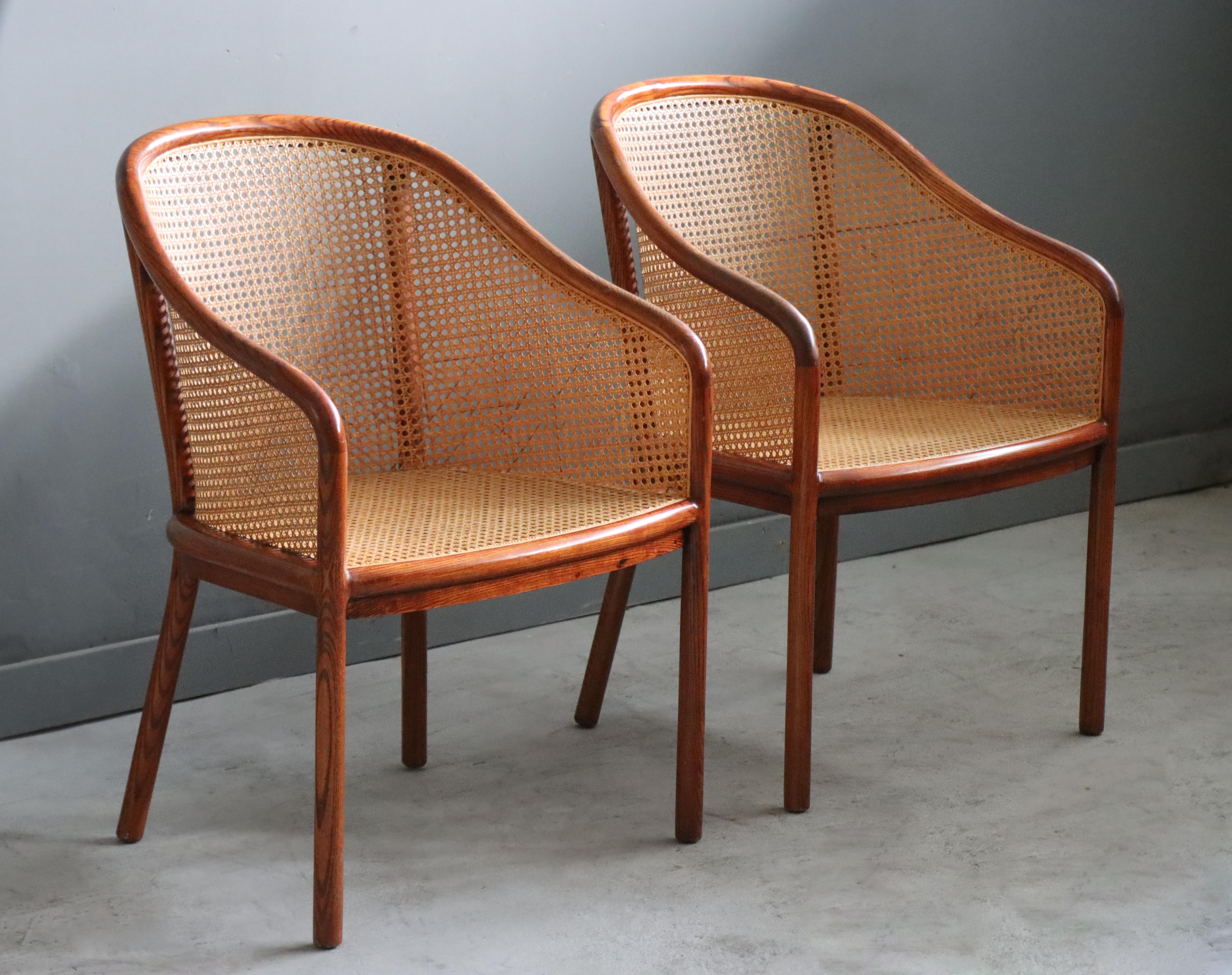 Vintage Pair of ‘Landmark’ Cane Chairs by Ward Bennett for Brickel, 1970, Mohair 9