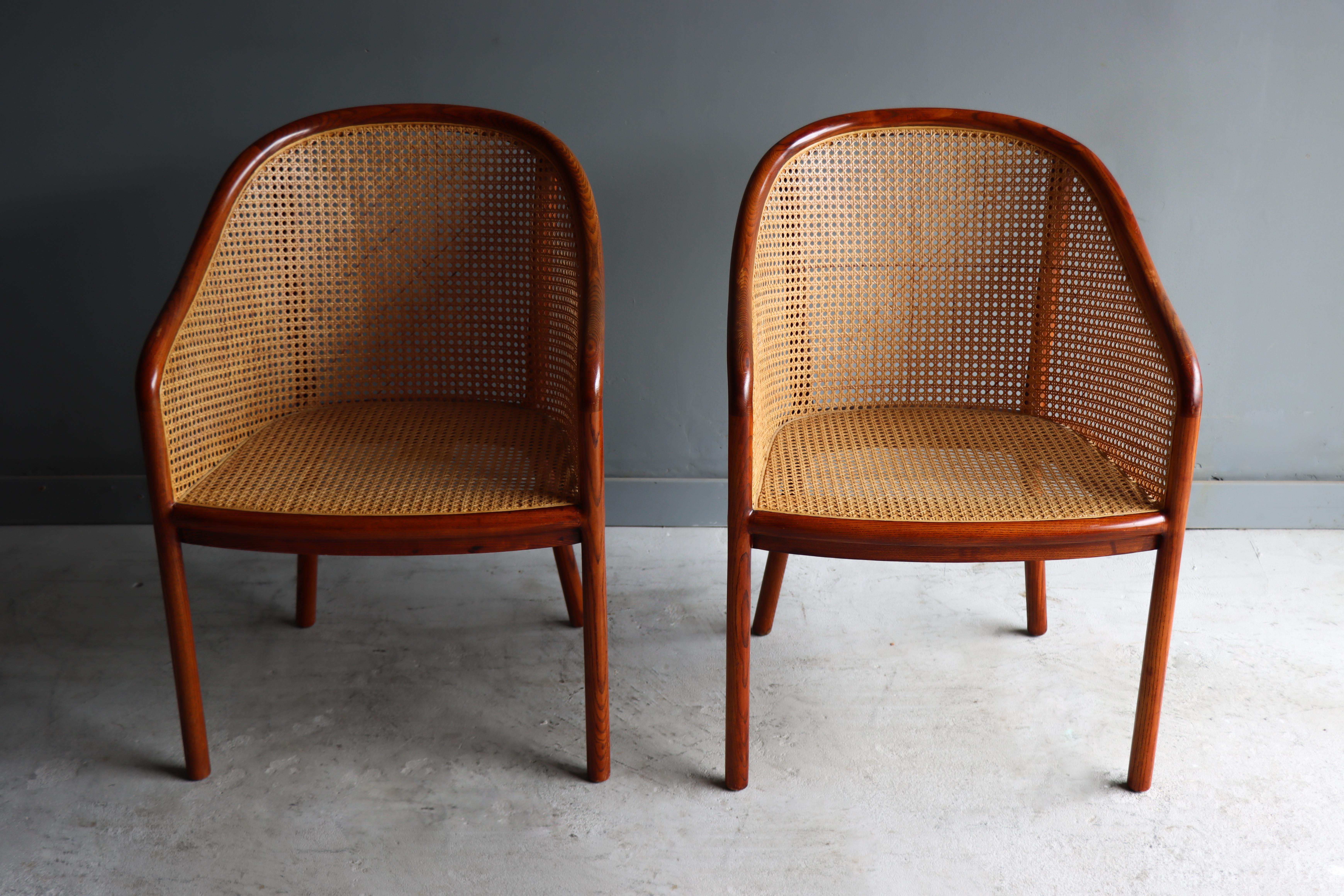 Vintage Pair of ‘Landmark’ Cane Chairs by Ward Bennett for Brickel, 1970, Mohair 10