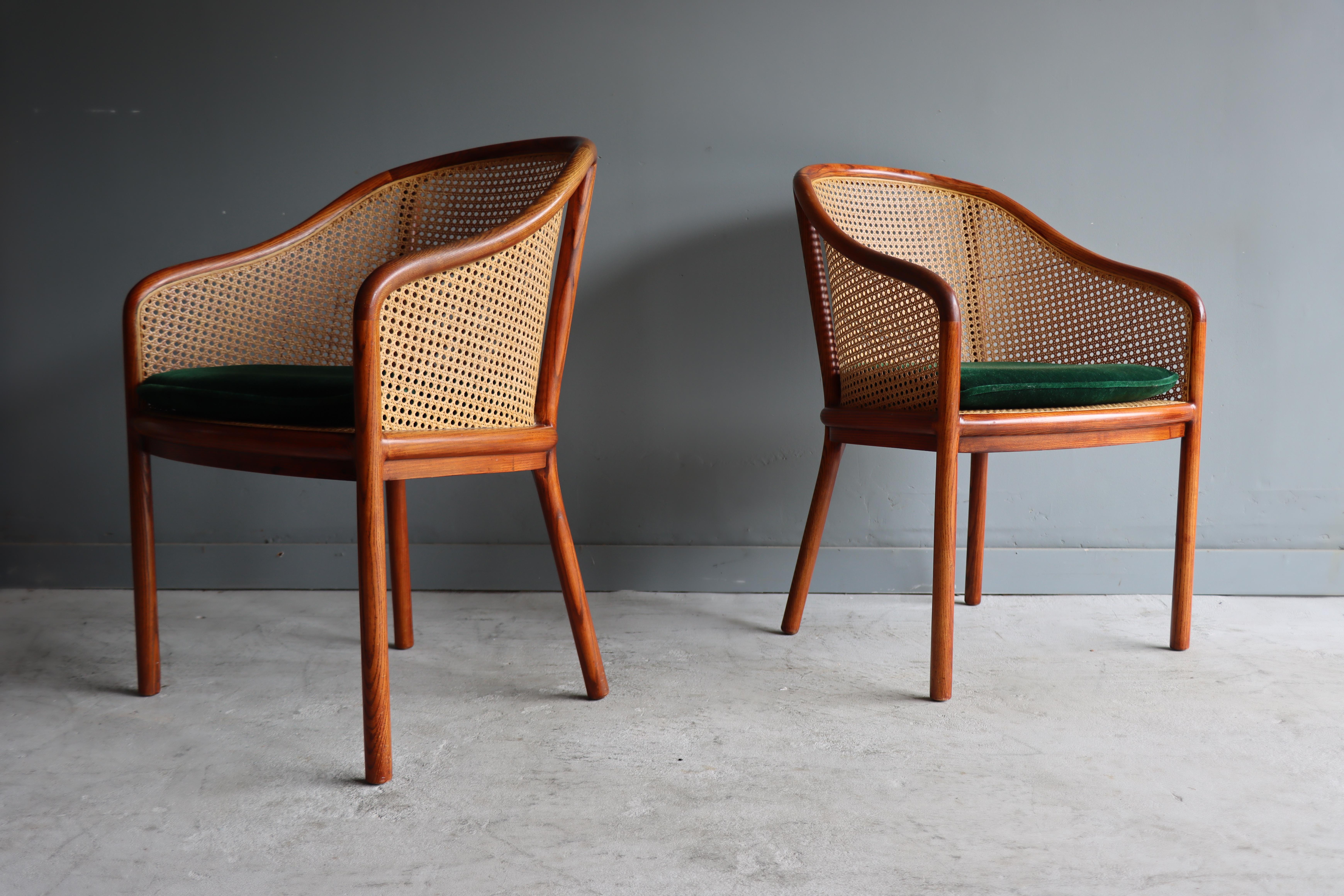 Mid-Century Modern Vintage Pair of ‘Landmark’ Cane Chairs by Ward Bennett for Brickel, 1970, Mohair For Sale