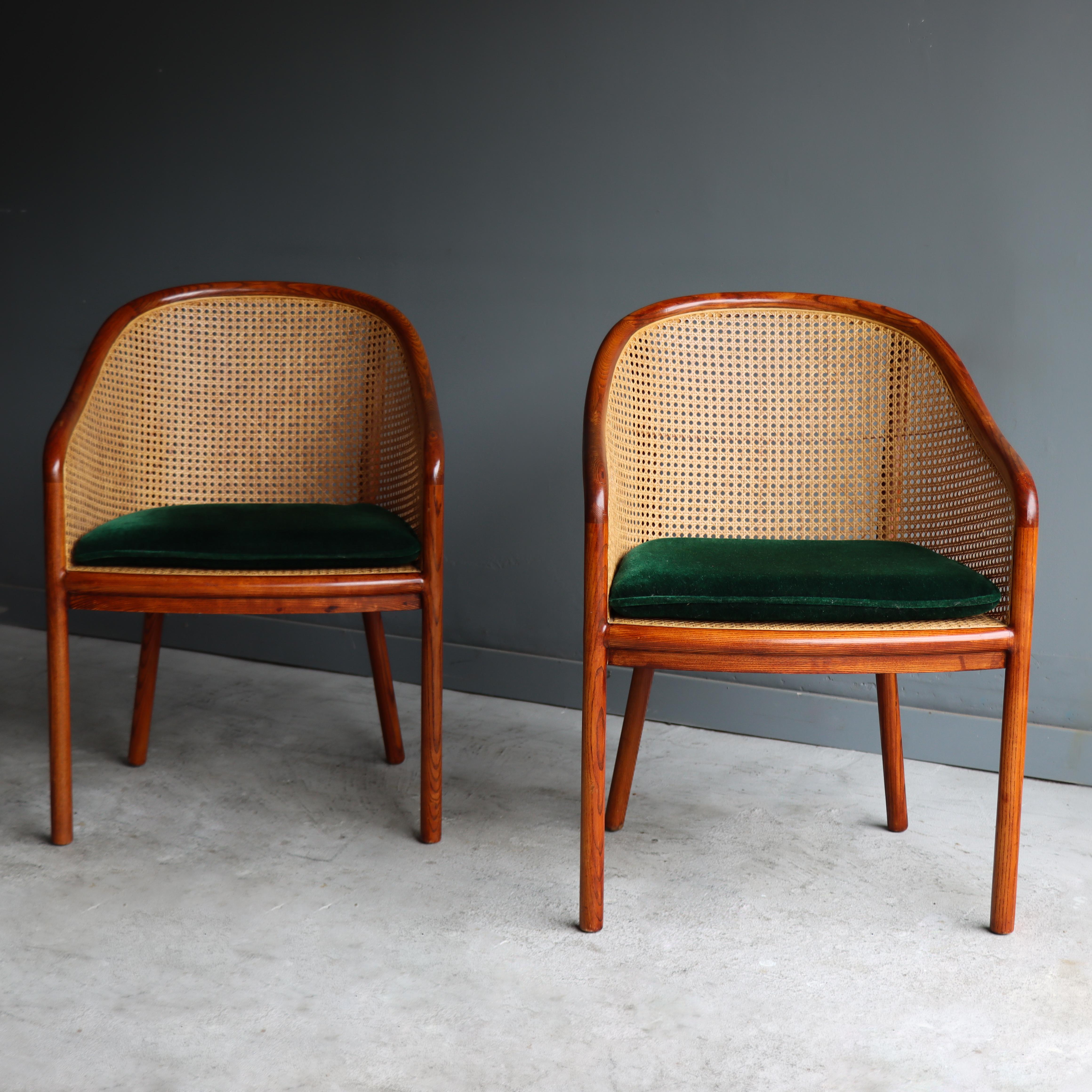 American Vintage Pair of ‘Landmark’ Cane Chairs by Ward Bennett for Brickel, 1970, Mohair For Sale