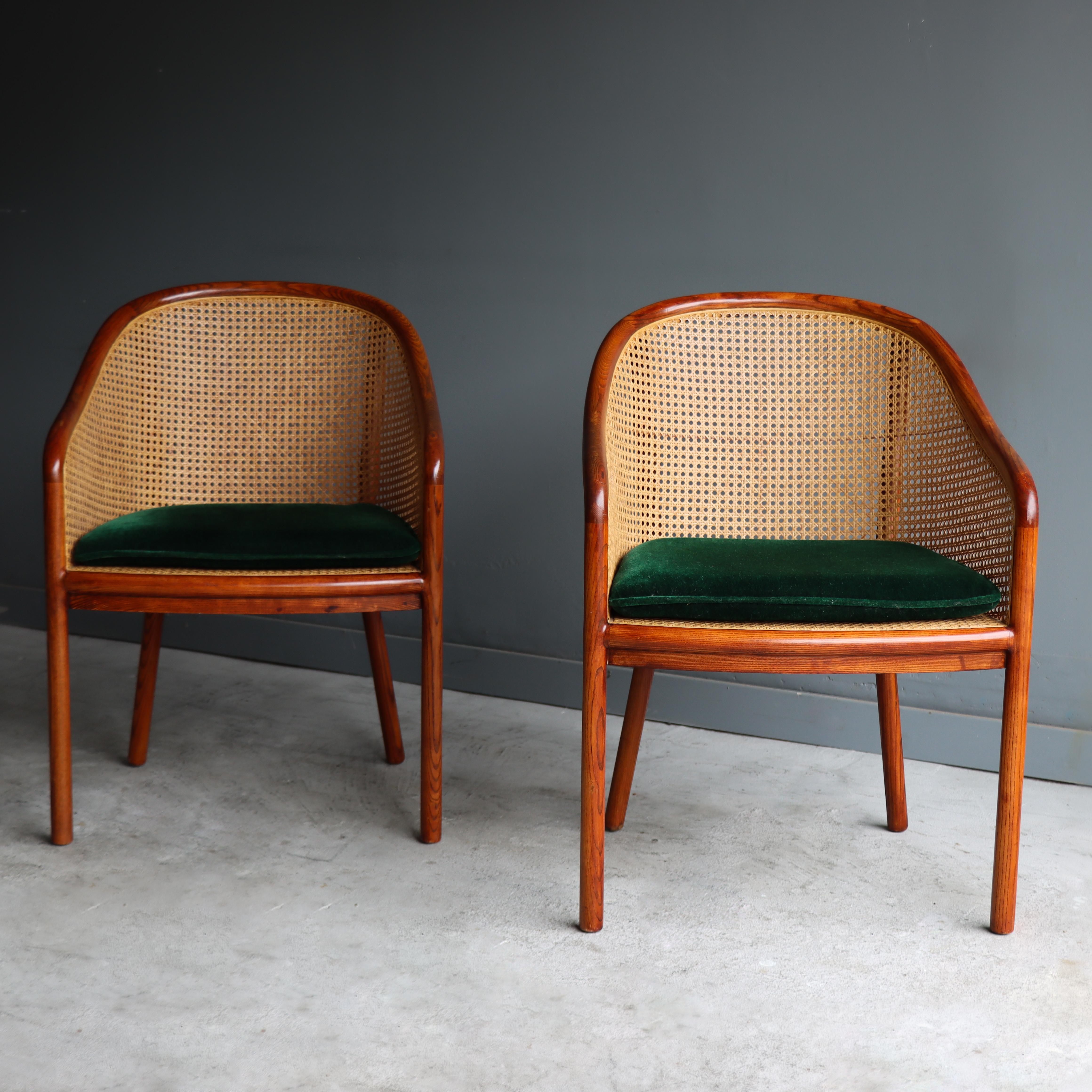 American Vintage Pair of ‘Landmark’ Cane Chairs by Ward Bennett for Brickel, 1970, Mohair