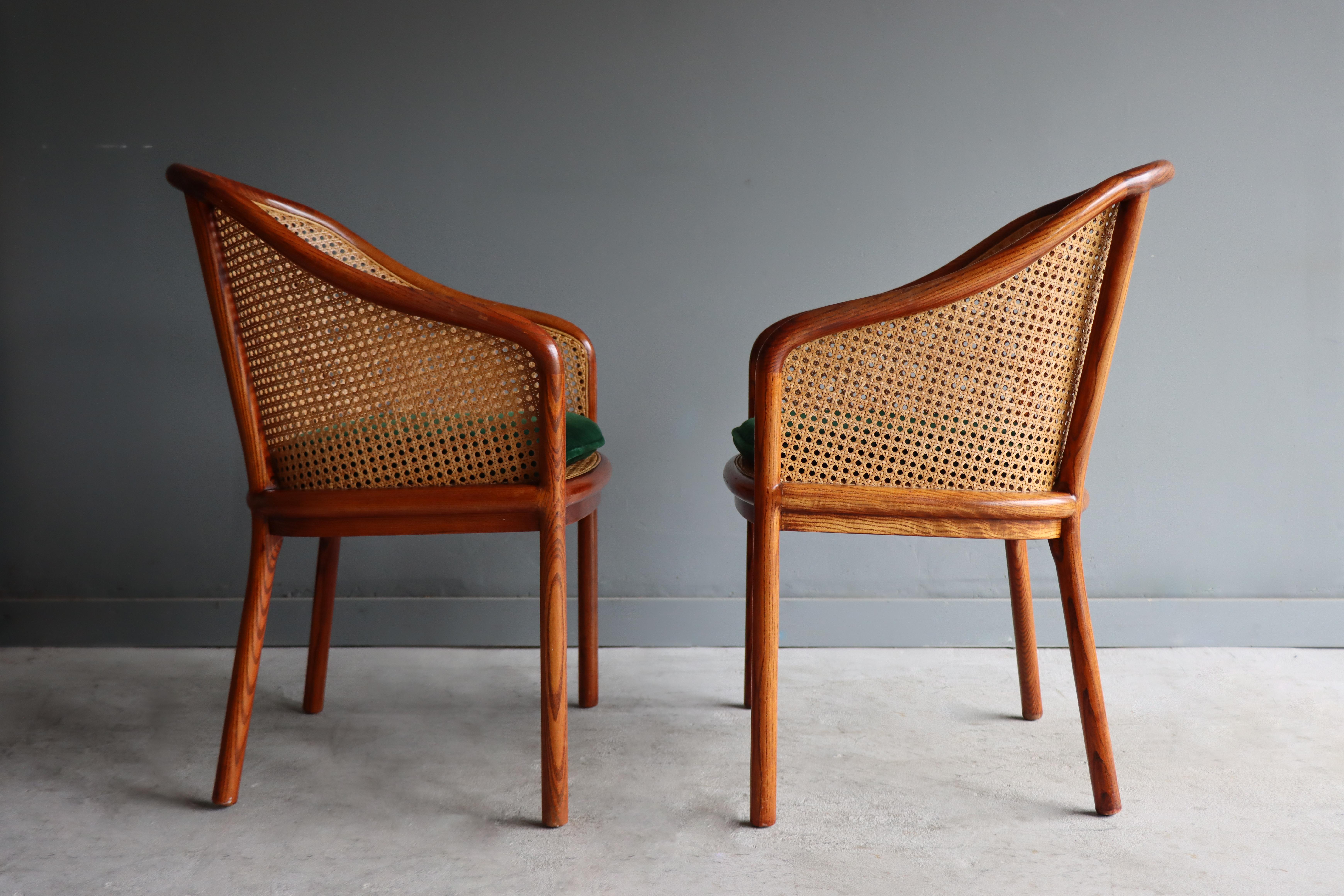 Late 20th Century Vintage Pair of ‘Landmark’ Cane Chairs by Ward Bennett for Brickel, 1970, Mohair