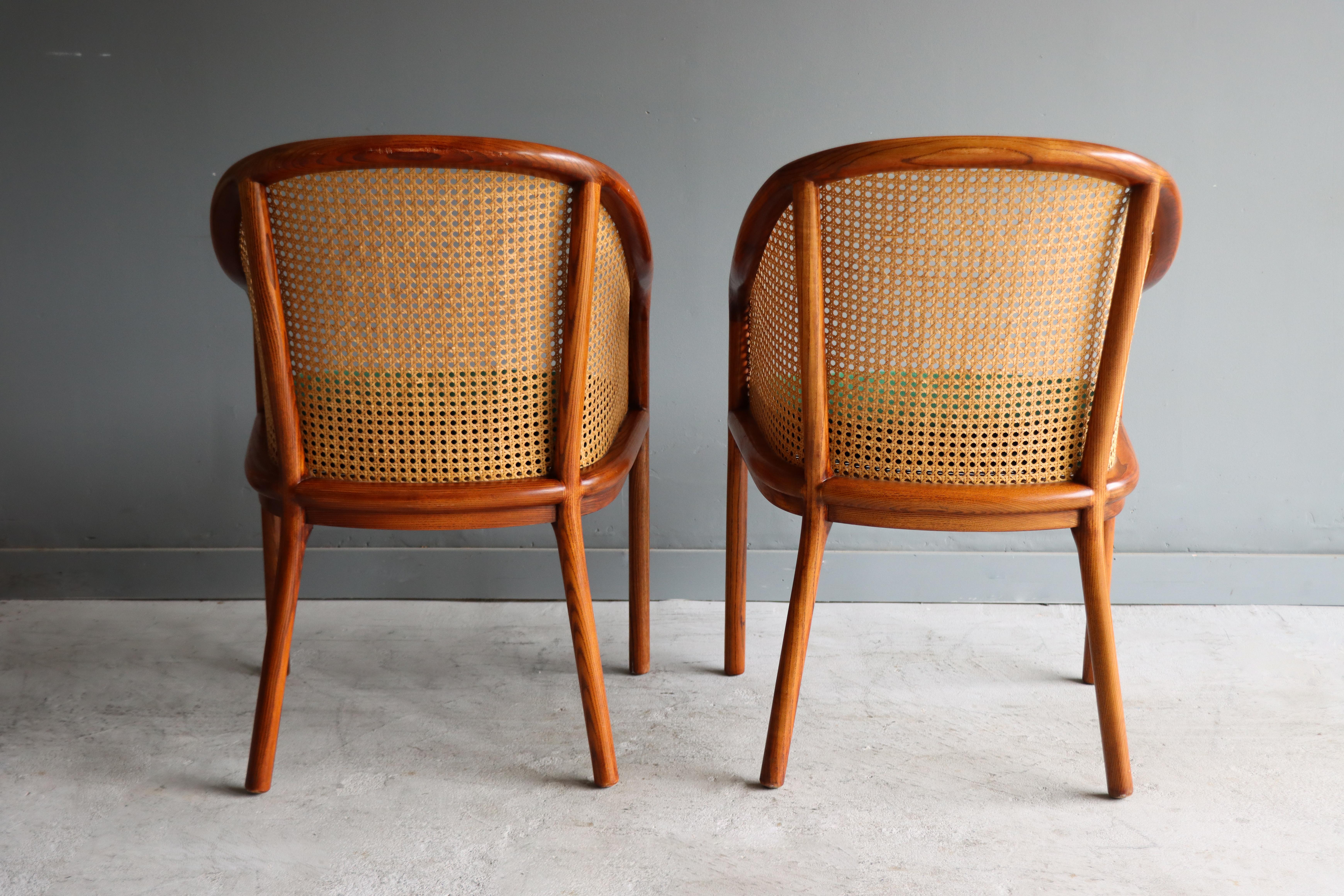 Vintage Pair of ‘Landmark’ Cane Chairs by Ward Bennett for Brickel, 1970, Mohair For Sale 1
