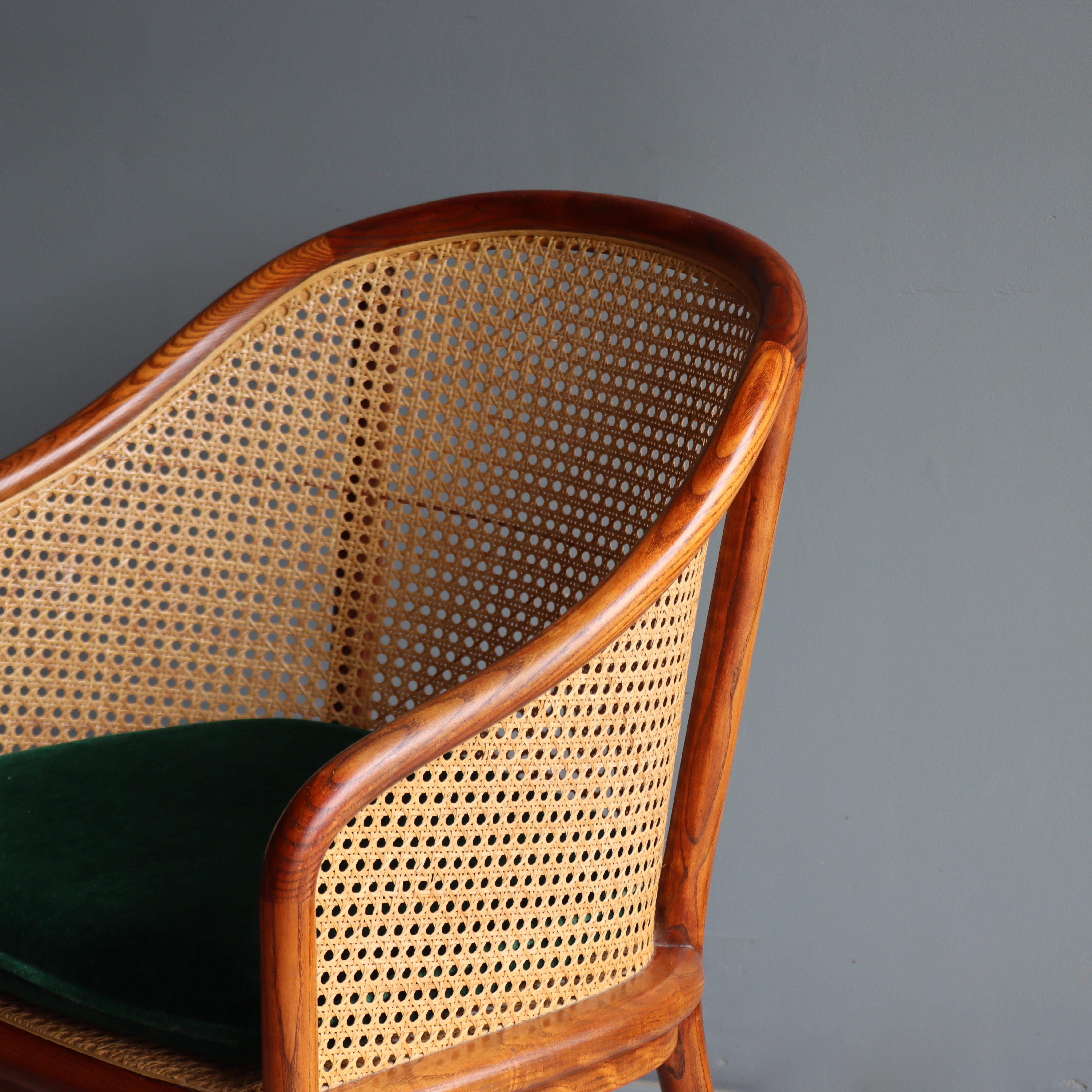 Vintage Pair of ‘Landmark’ Cane Chairs by Ward Bennett for Brickel, 1970, Mohair 2
