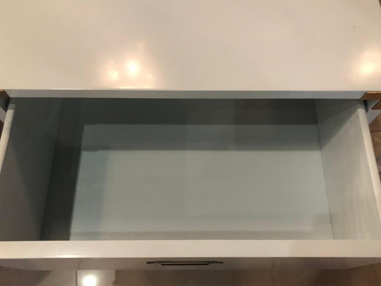 Vintage Pair of Lane Campaign Nightstands Chests Powder Blue Lacquered