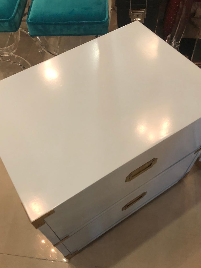 Vintage Pair of Lane Campaign Nightstands Chests Powder Blue Lacquered