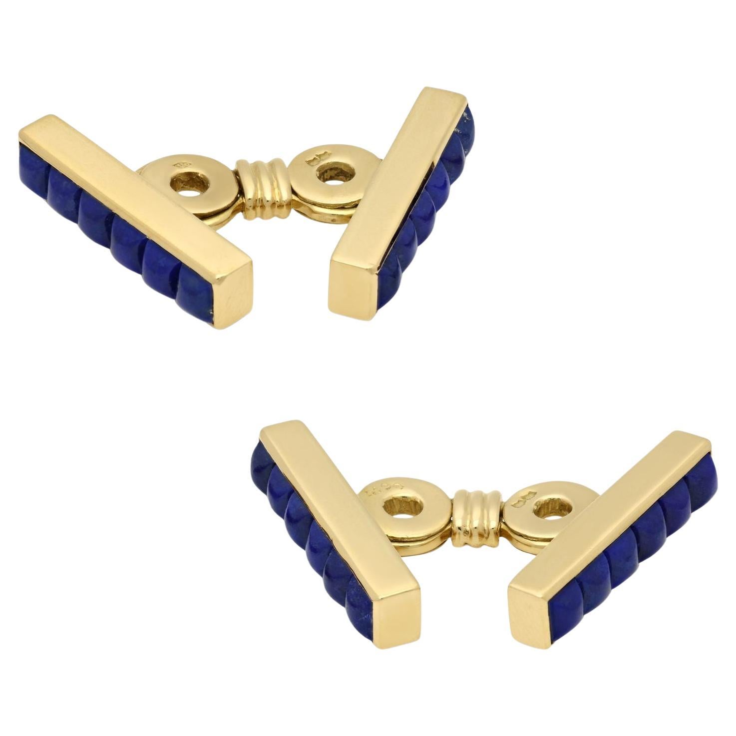 Vintage Paire de boutons de manchette en Lapis Lazuli et or jaune 18ct Circa 1970 en vente
