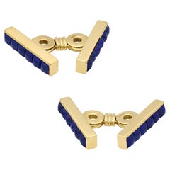 Vintage Pair of Lapis Lazuli and 18ct Yellow Gold Cufflinks Circa 1970