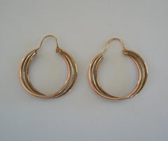 Vintage Pair of Large 10K Tri-color Gold Hoop Earrings - U.S.A. - Circa 1980's