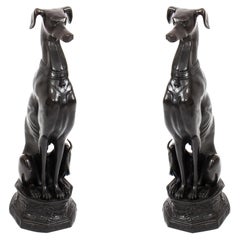 Vintage Pair of Large Art Deco Revival Bronze Seated Dogs 20th C