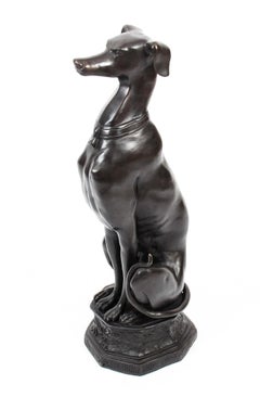 Vintage Pair of Large Art Deco Revival Bronze Seated Dogs 20th Century