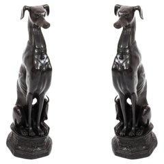 Used Pair of Large Art Deco Revival Bronze Seated Dogs 20th Century