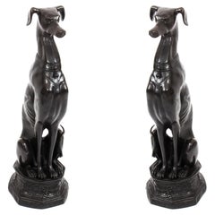 Vintage Pair of Large Art Deco Revival Bronze Seated Dogs 20th Century