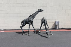 Vintage Pair of Large Bronze Giraffe Garden Sculptures – Outdoor Yard Art
