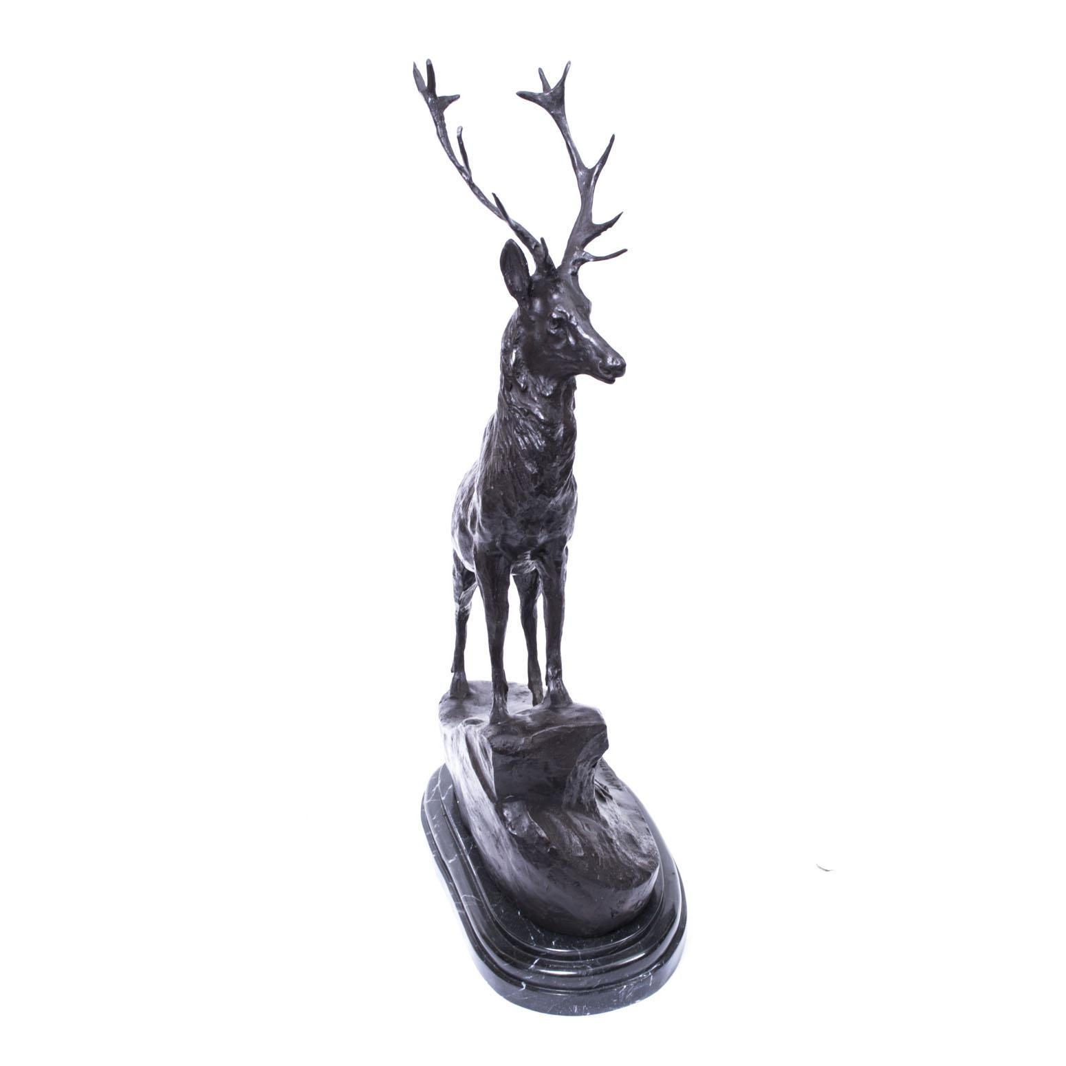 Vintage Pair of Large Bronze Stag Statuettes After Moigniez 20th C 7