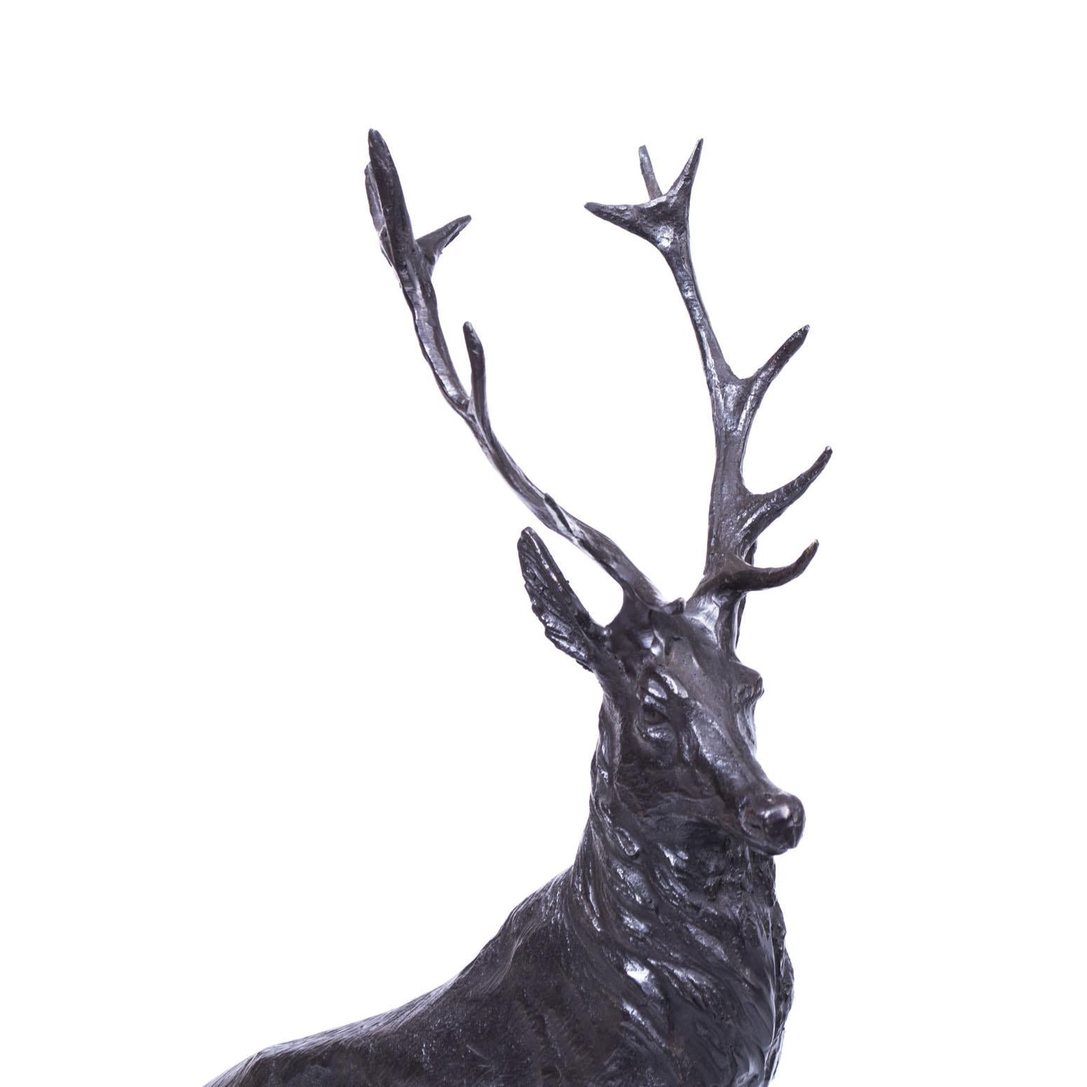 Vintage Pair of Large Bronze Stag Statuettes After Moigniez 20th C In Good Condition In London, GB