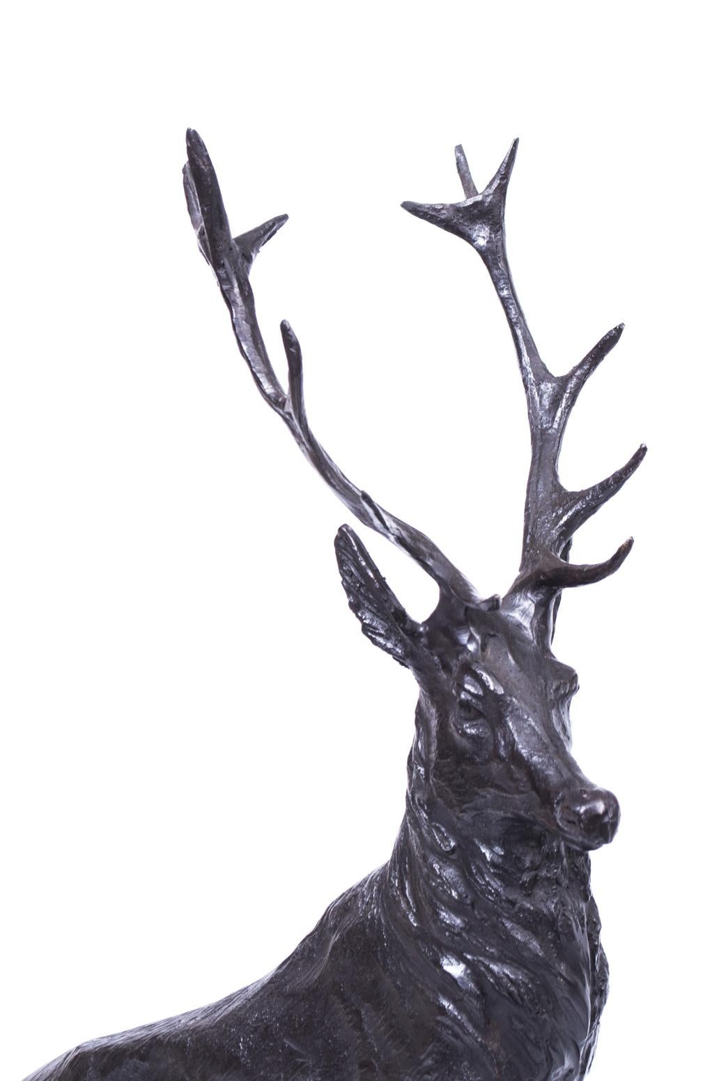 Vintage Pair of Large Bronze Stag Statuettes After Moigniez, 20th Centurry In Good Condition For Sale In London, GB