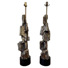 Vintage Pair of Large Brutalist Richard Barr for Laurel Lamps