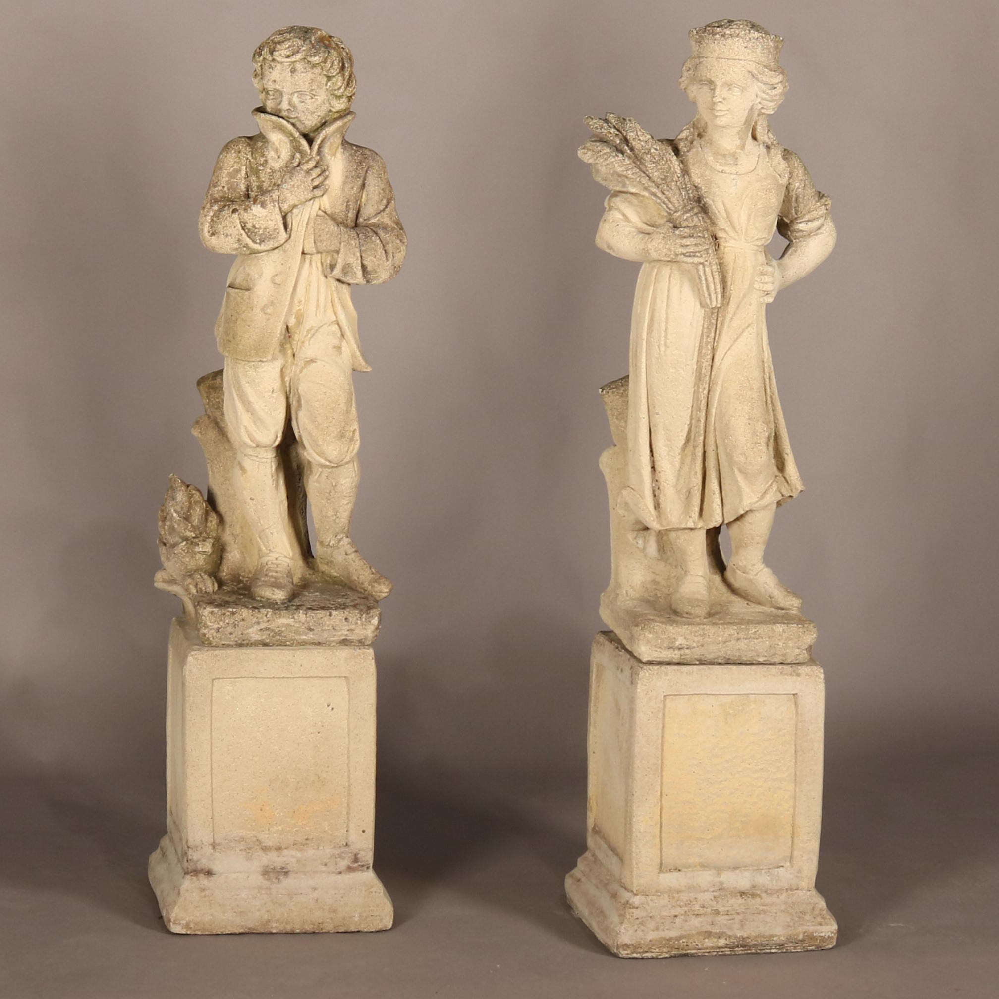 Vintage Pair of Large Dutch Cast Stone Garden Statues of Courting Couple In Good Condition In Big Flats, NY