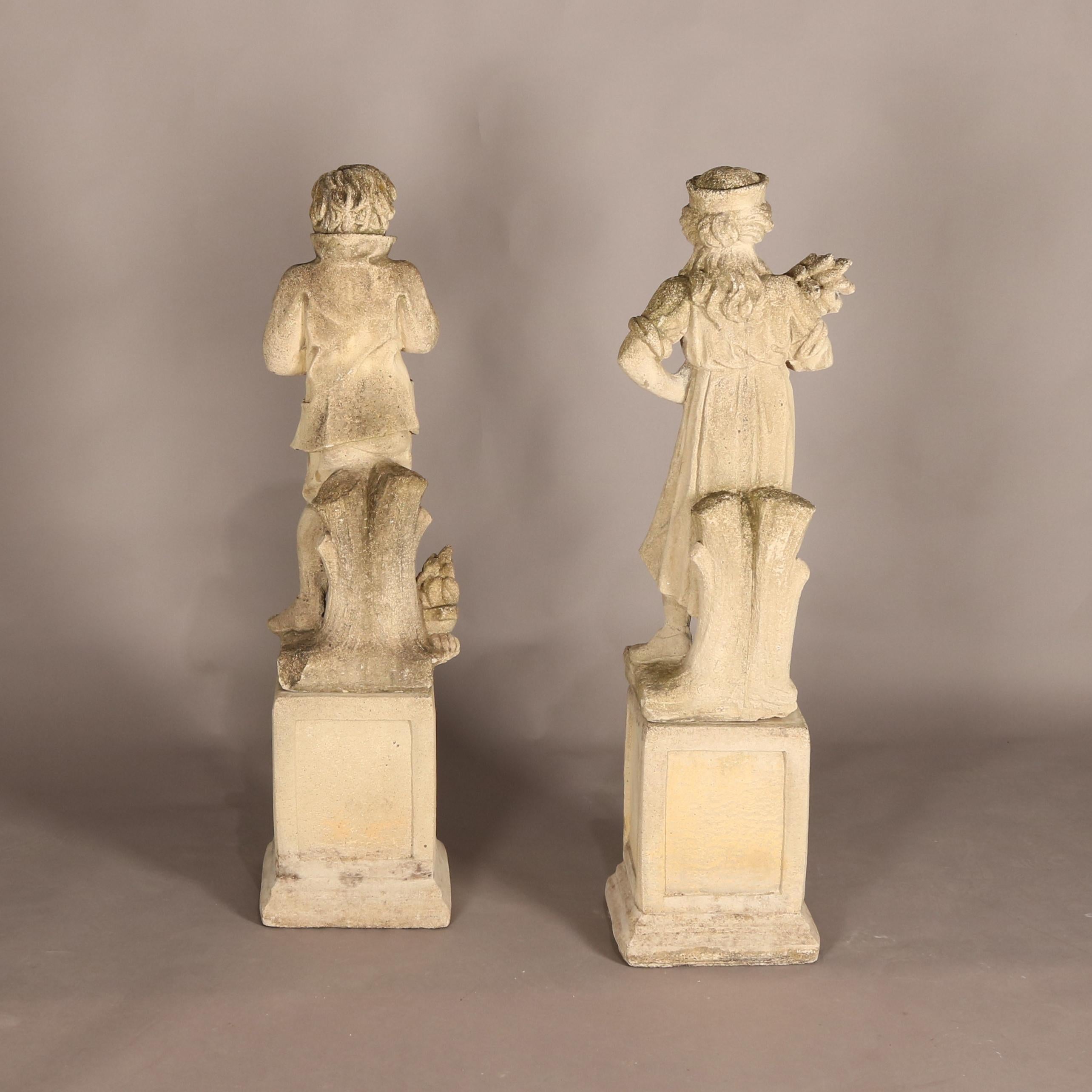 20th Century Vintage Pair of Large Dutch Cast Stone Garden Statues of Courting Couple