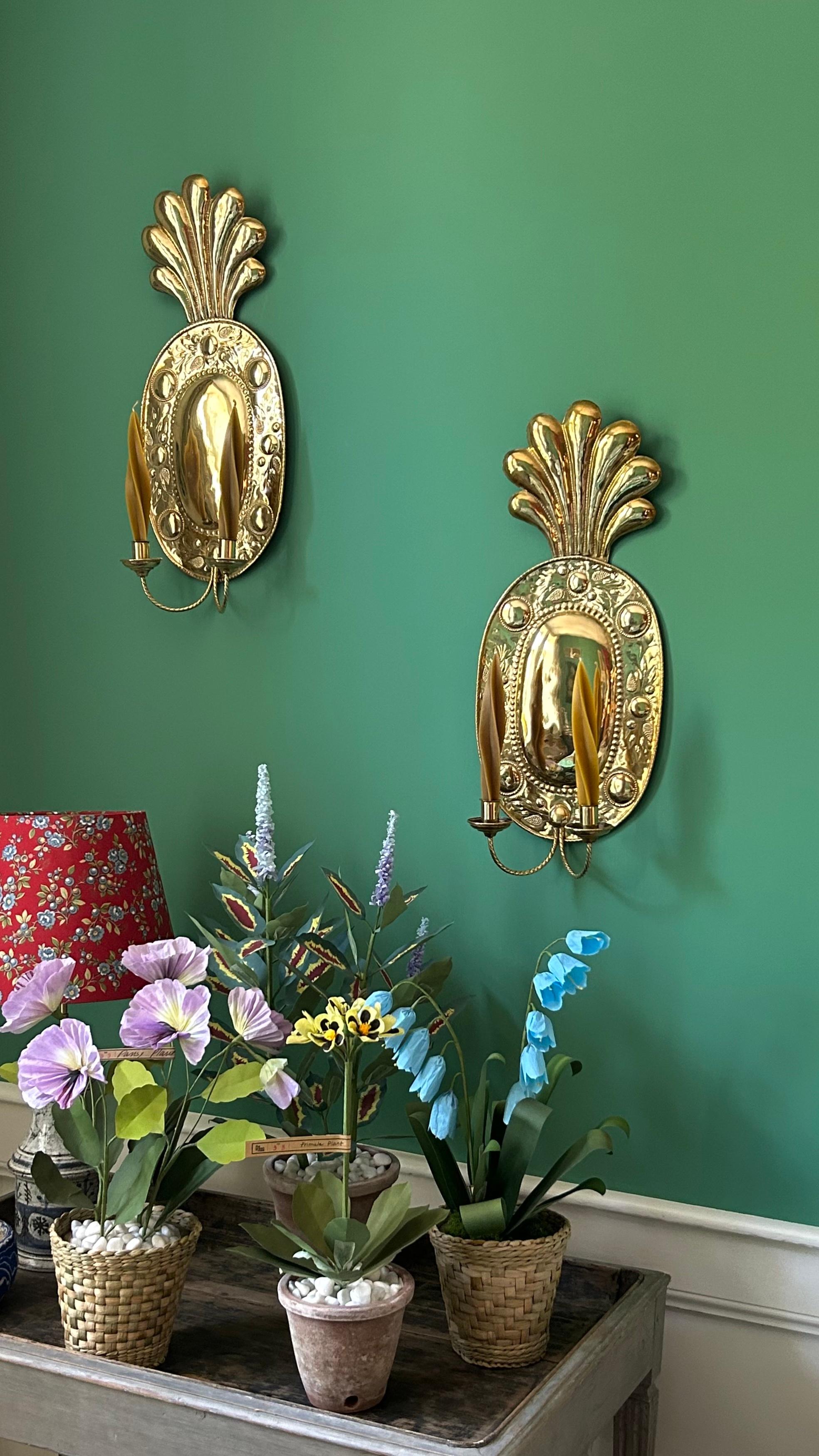 Vintage Pair of Large Sculptural Brass Wall Sconces, Sweden, Late 19th Century In Good Condition For Sale In Copenhagen K, DK