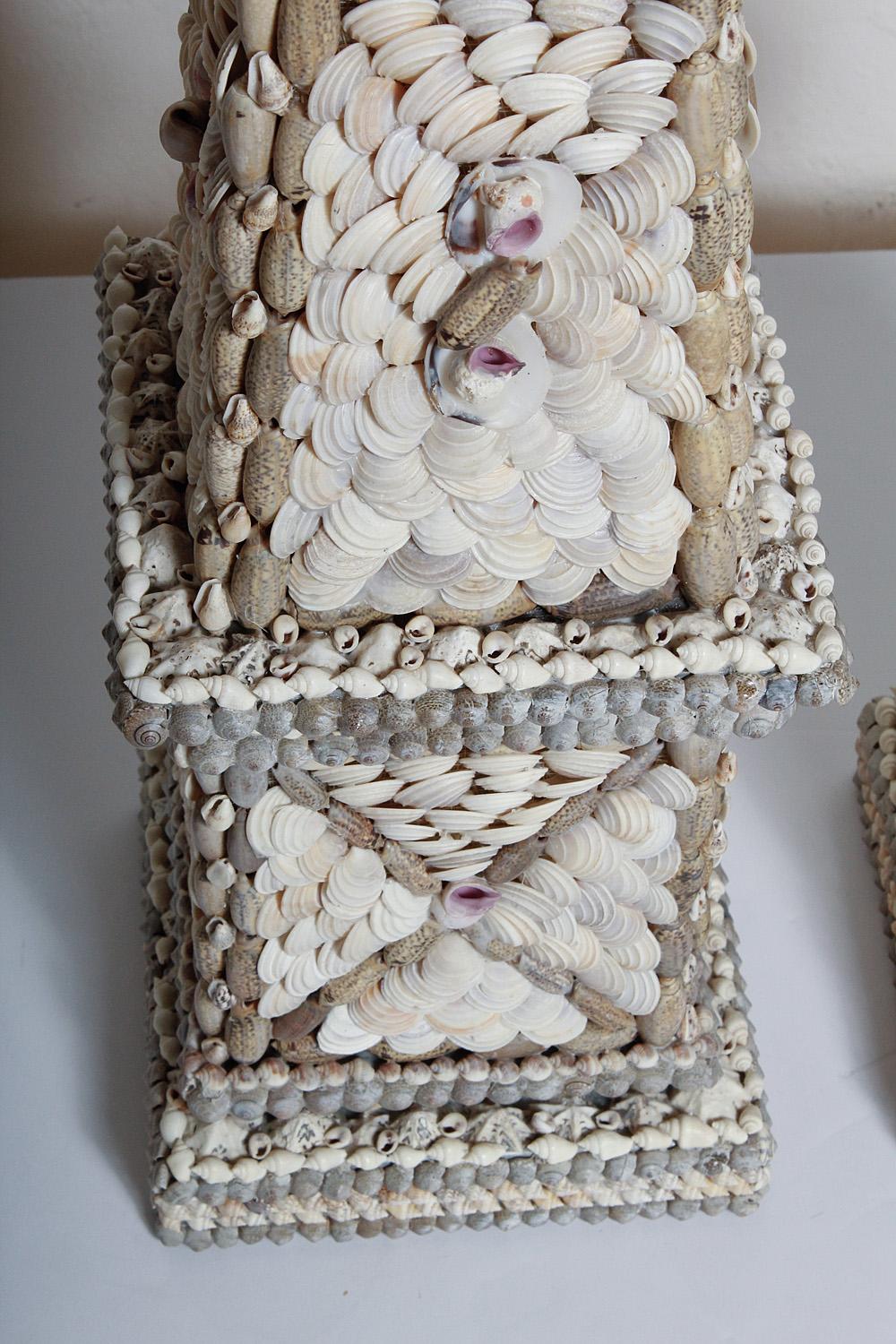 Vintage Pair of Large Shell Encrusted Obelisks 6