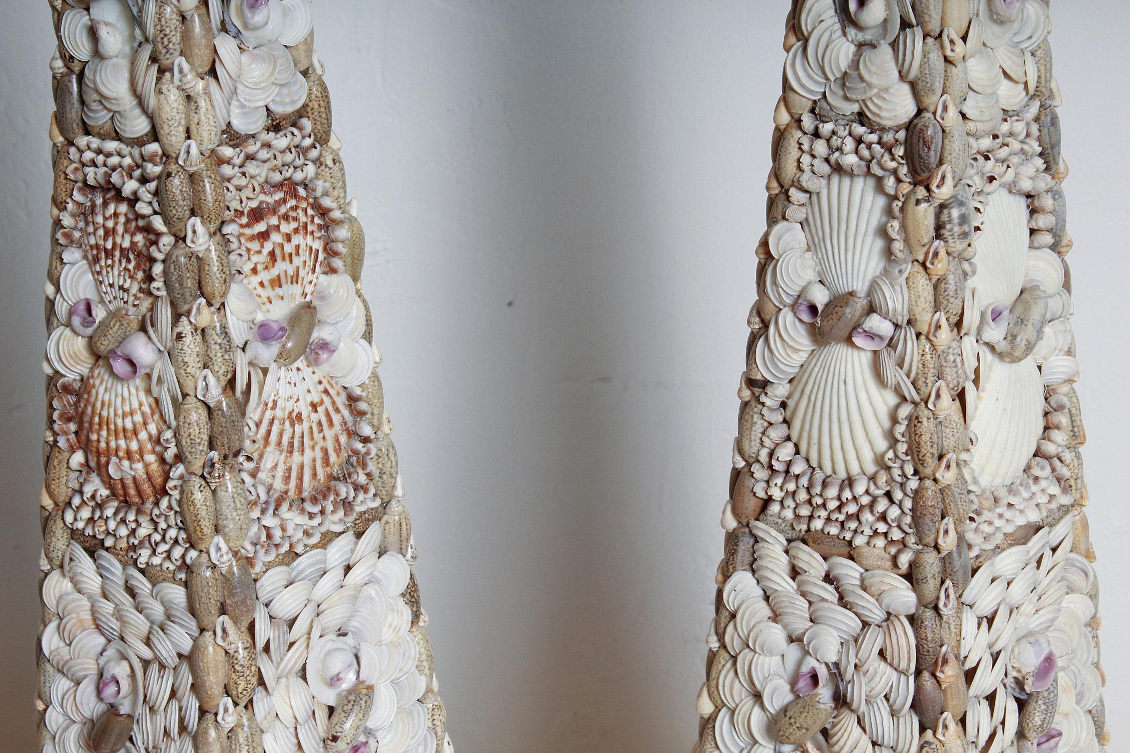 Vintage Pair of Large Shell Encrusted Obelisks 7