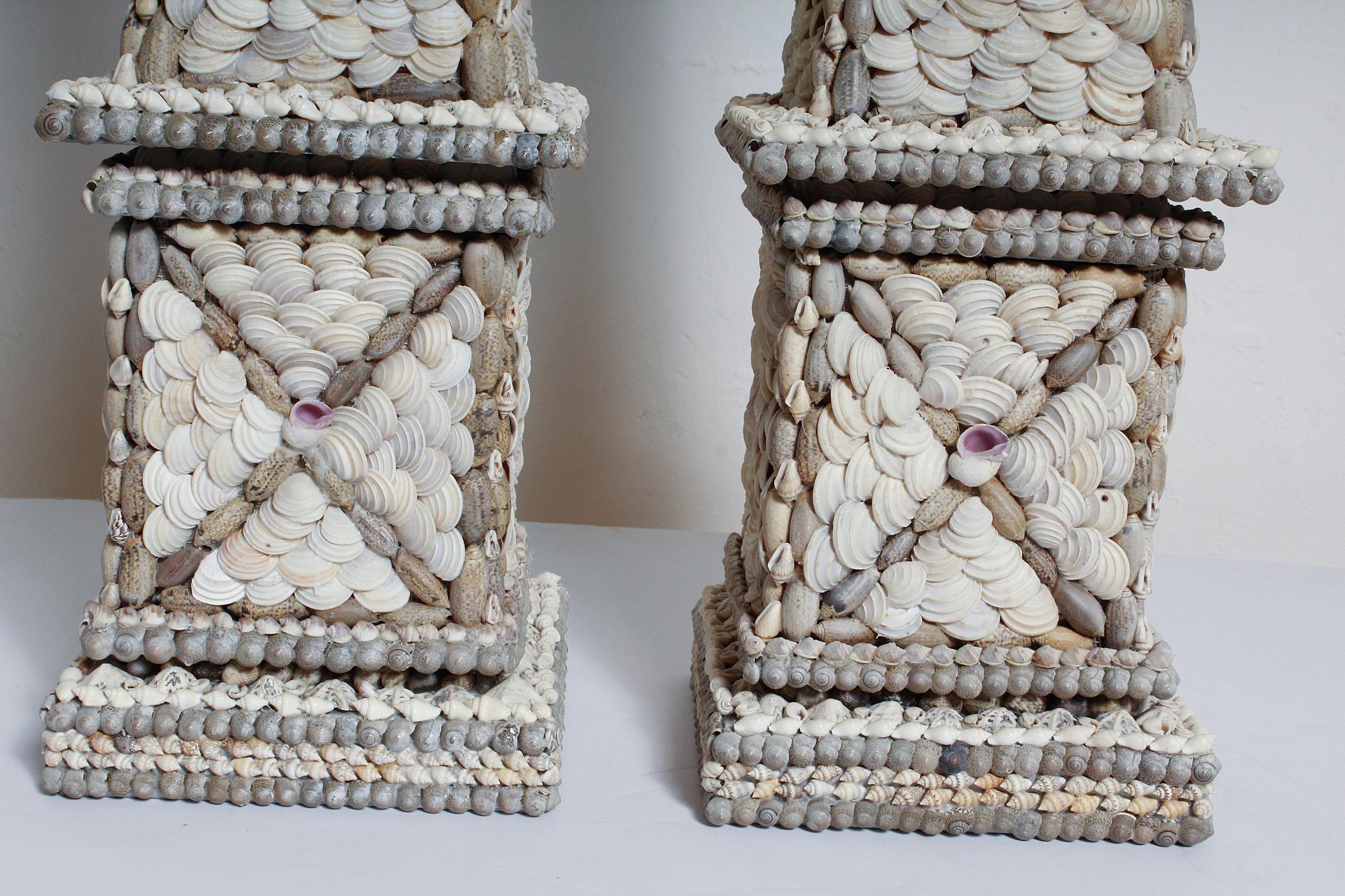 Vintage Pair of Large Shell Encrusted Obelisks 8