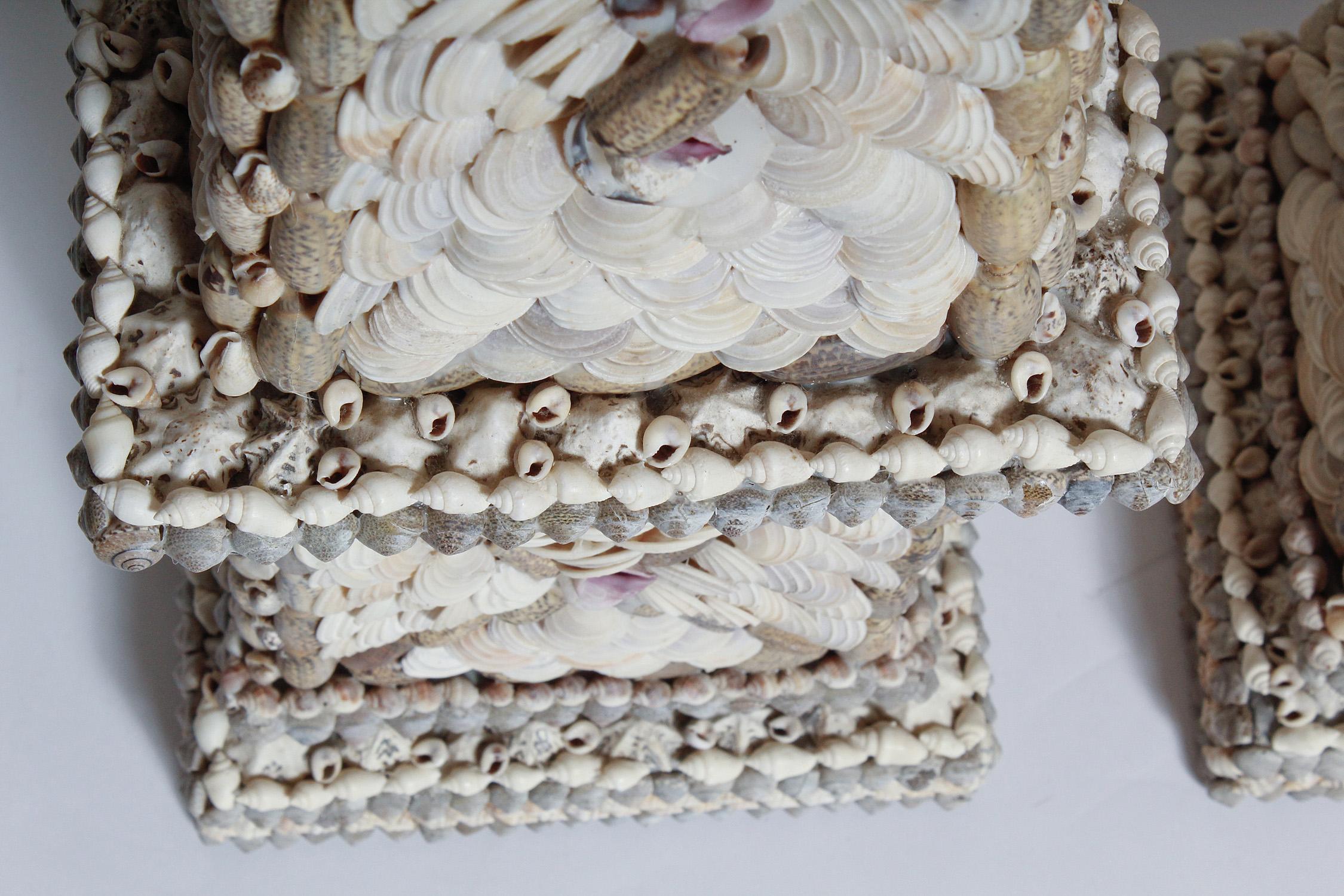 Vintage Pair of Large Shell Encrusted Obelisks 9