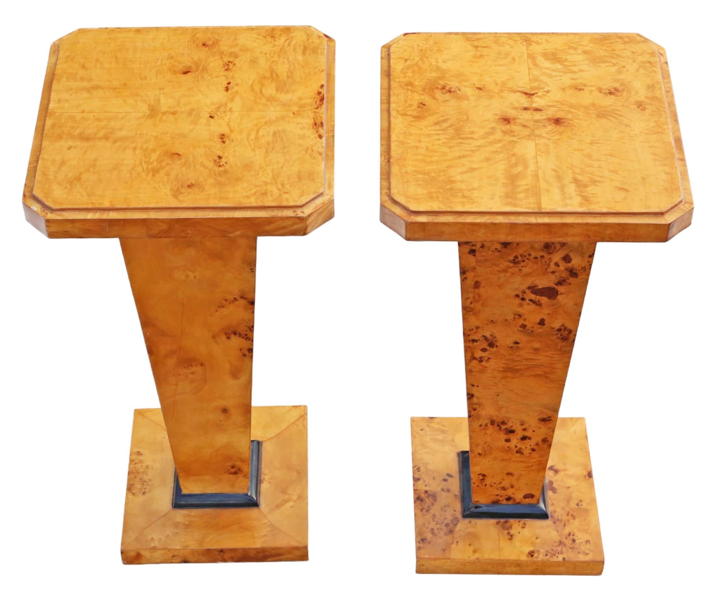 Late 20th Century Vintage pair of late 20th Century burr yew pedestal lamp or side tables For Sale