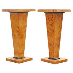 Retro pair of late 20th Century burr yew pedestal lamp or side tables
