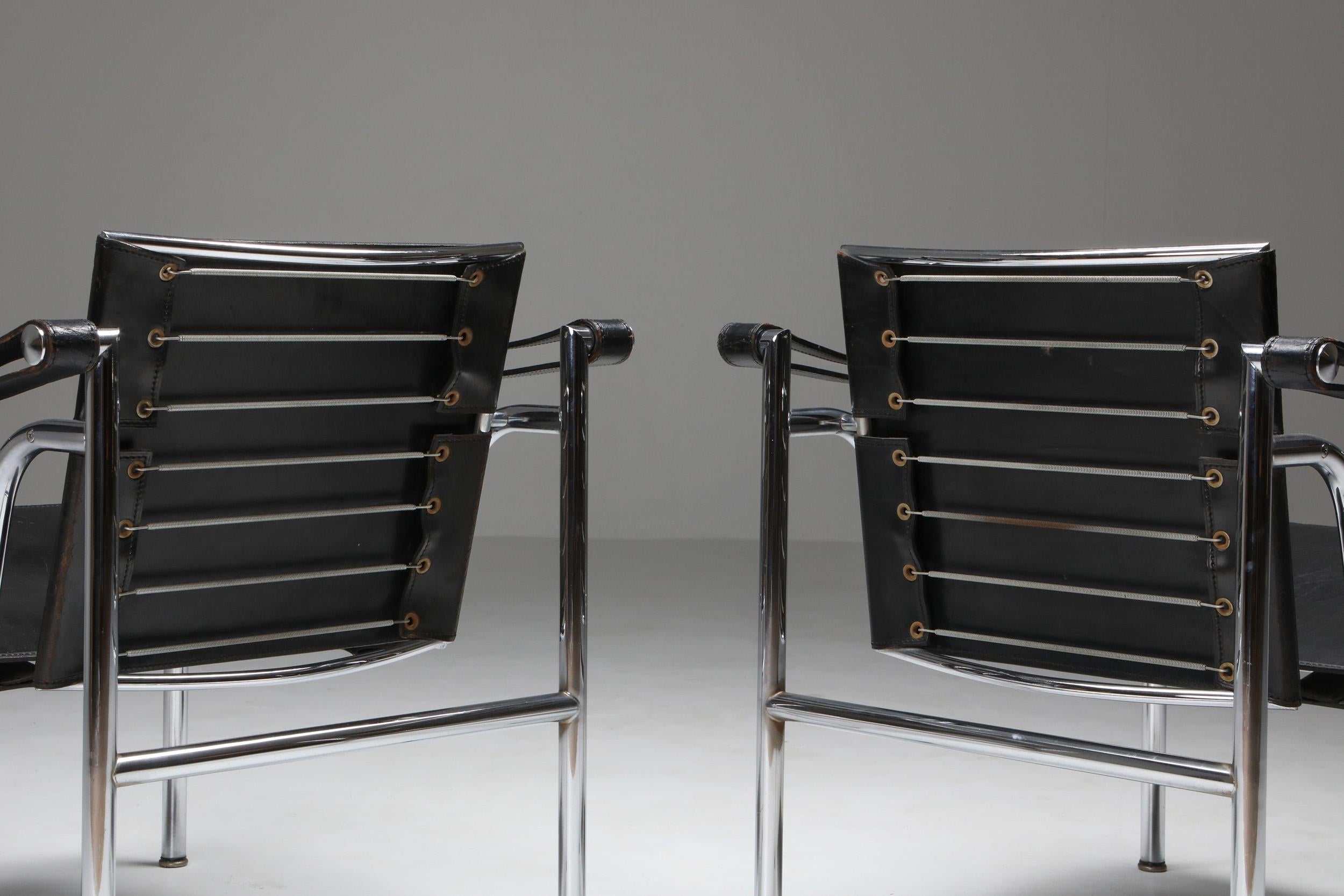 French Vintage Pair of LC2 Le Corbusier, Pierre Jeanneret, Charlotte Perriand