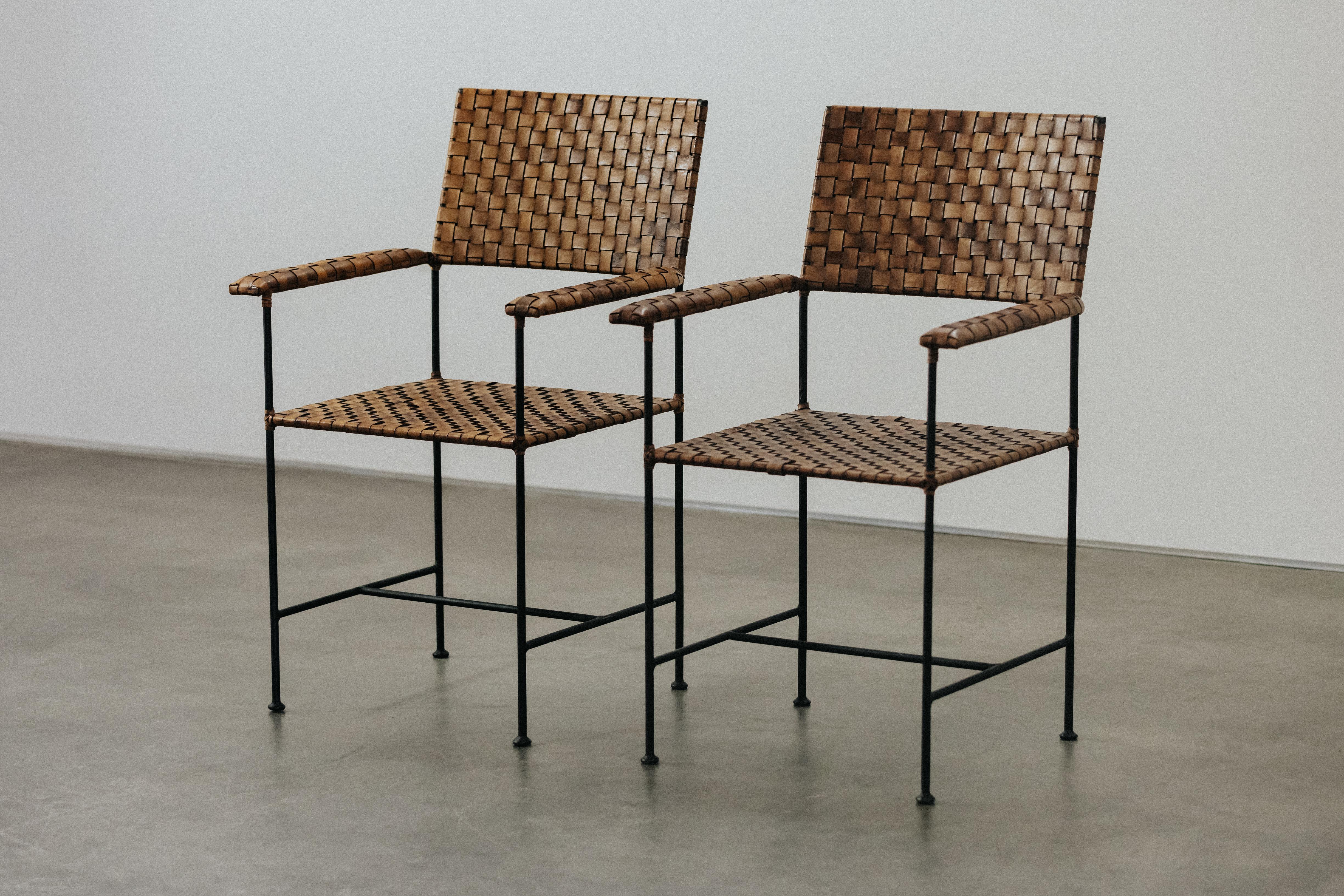 European Vintage Pair Of Leather And Steel Chairs From France, Circa 1960 For Sale