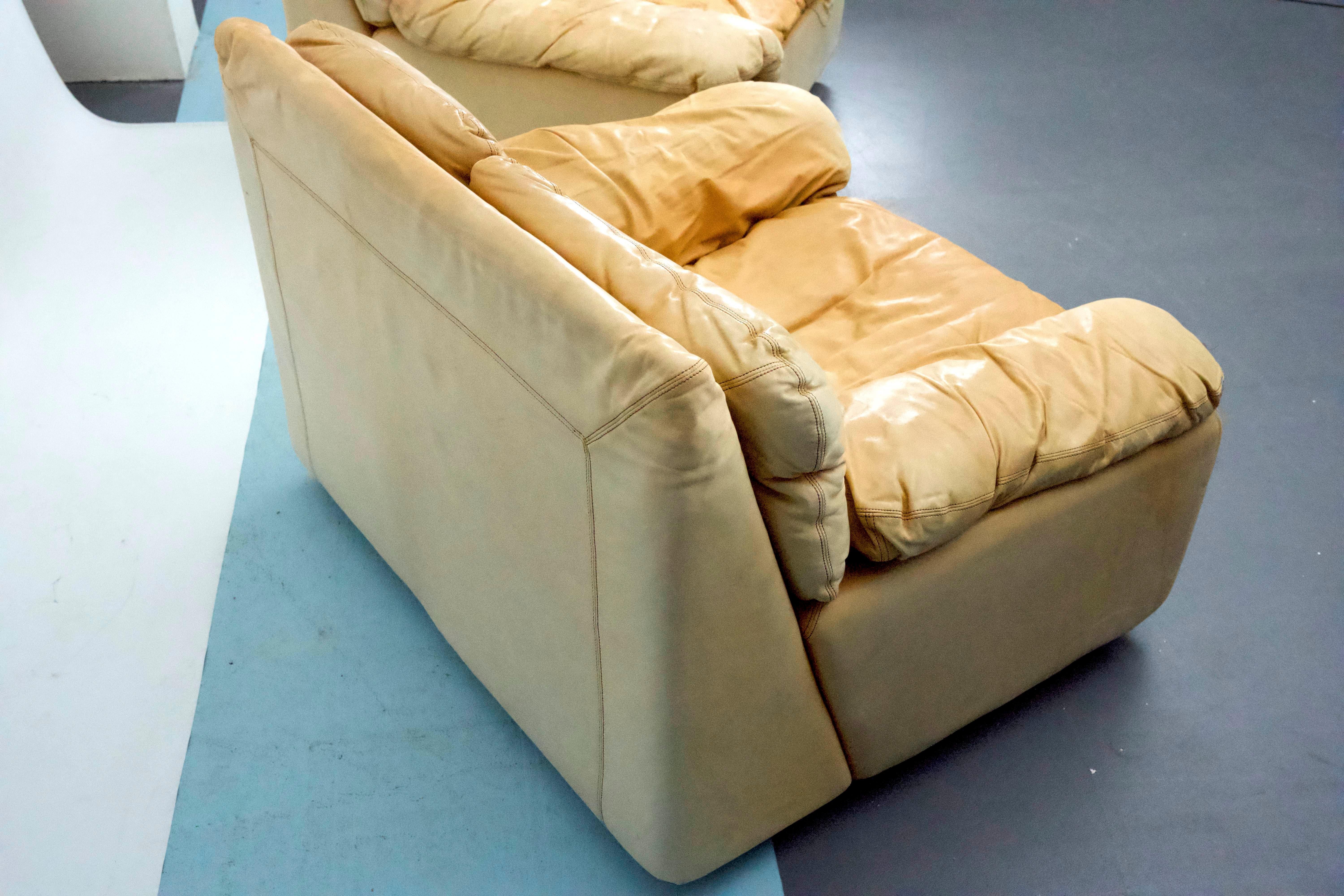 Mid-Century Modern Vintage pair of leather armchairs by Ammannati and Vitelli for Brunati, 1970s For Sale