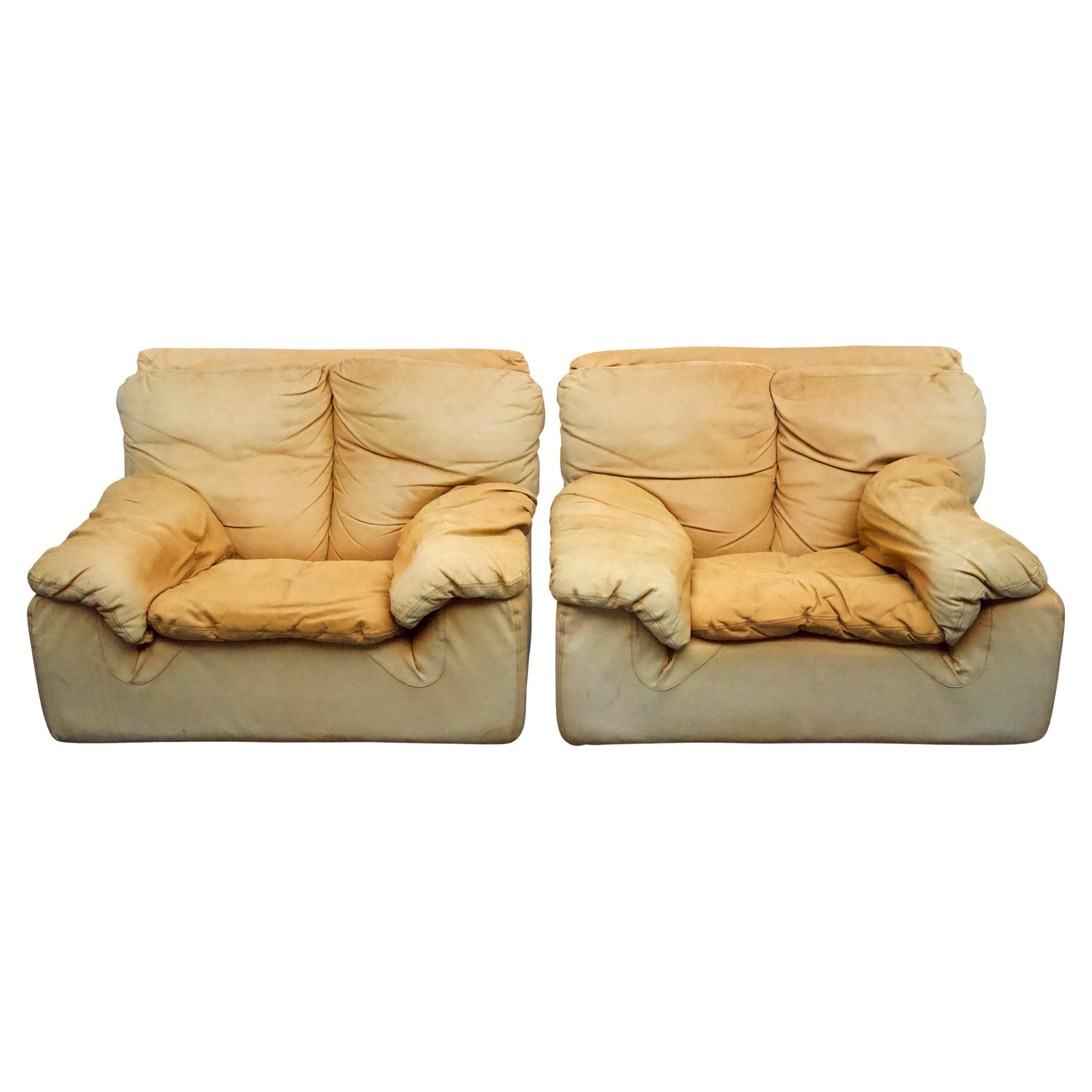 Vintage pair of leather armchairs by Ammannati and Vitelli for Brunati, 1970s