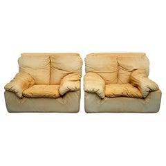 Vintage pair of leather armchairs by Ammannati and Vitelli for Brunati, 1970s