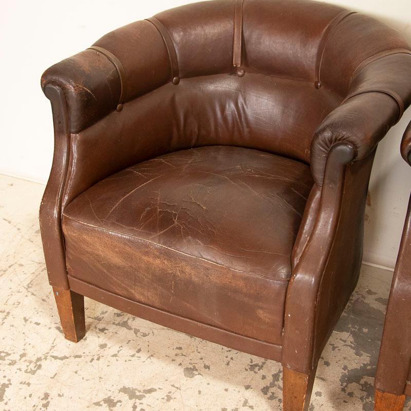 Vintage Pair of Leather Barrel Armchairs Club Chairs, Denmark 1