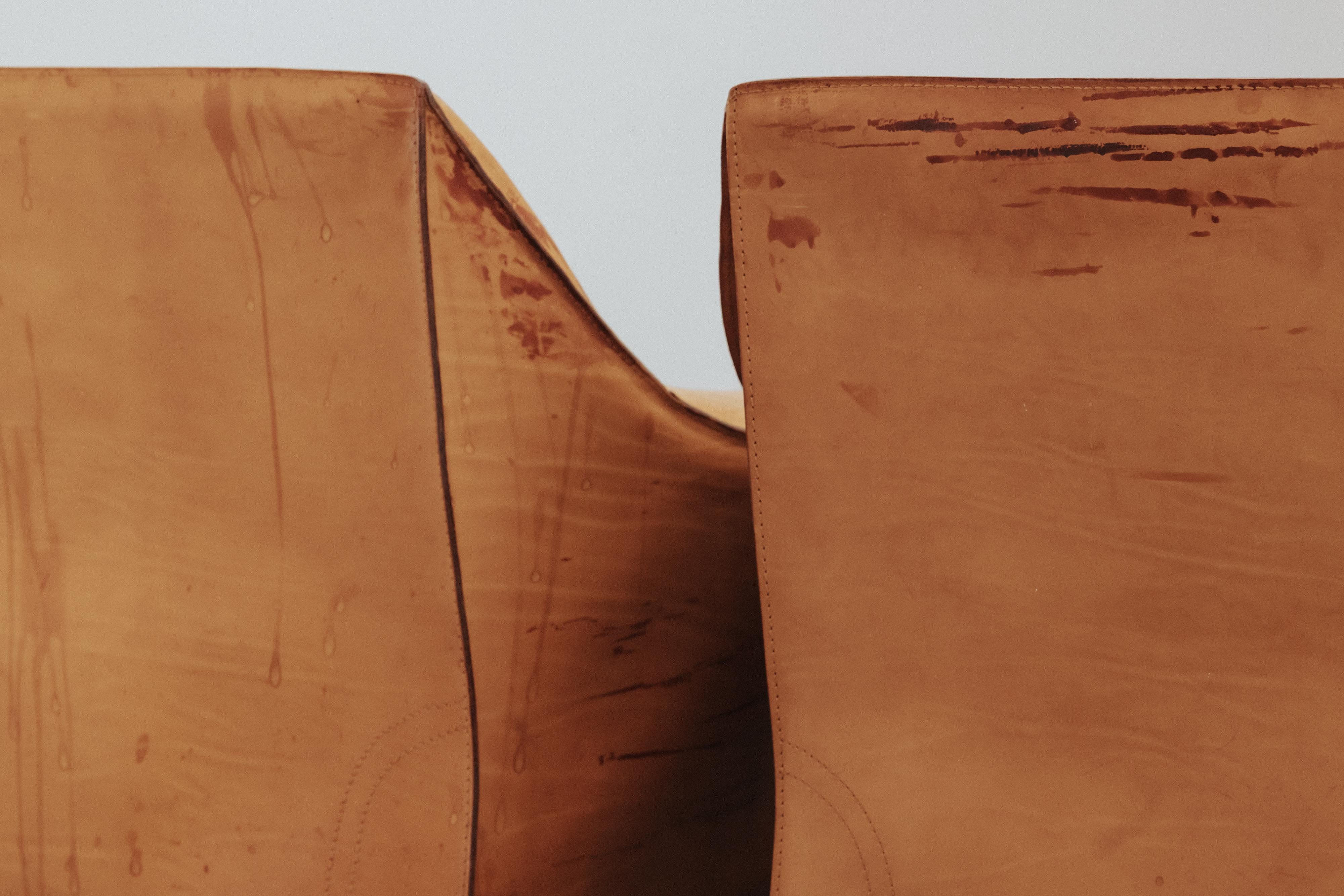 Vintage Pair of Leather Cab Armchairs by Mario Bellini for Cassina, Circa 1970 6