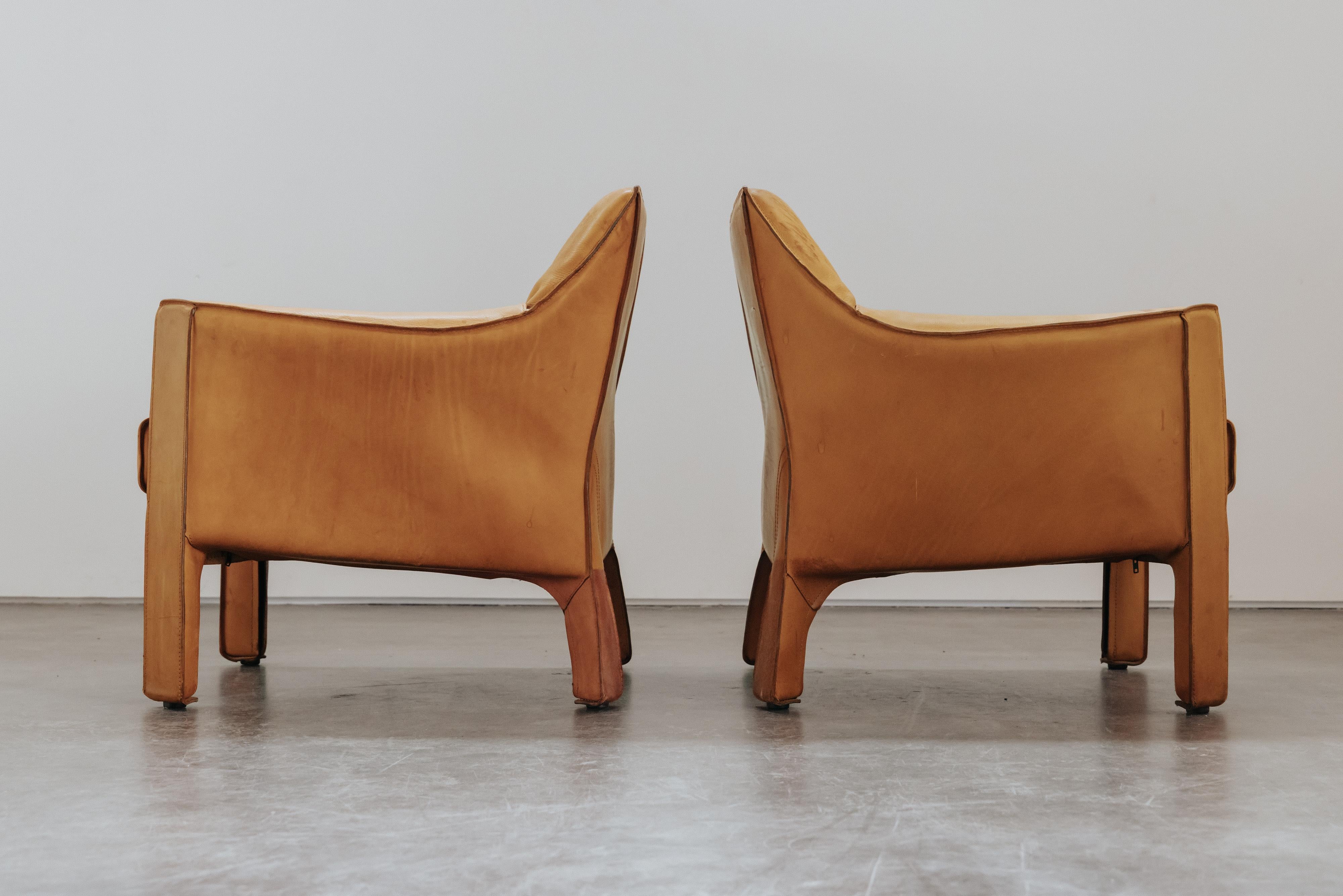 Vintage Pair of Leather Cab Armchairs by Mario Bellini for Cassina, Circa 1970 1