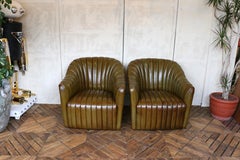 Paire vintage de fauteuils club en cuir à capitons par Martin/Brattrud, 1987