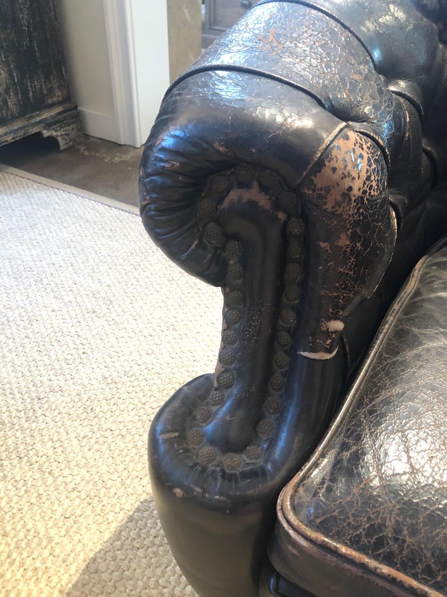 Vintage Pair of Leather Chesterfield Club Chairs For Sale 2
