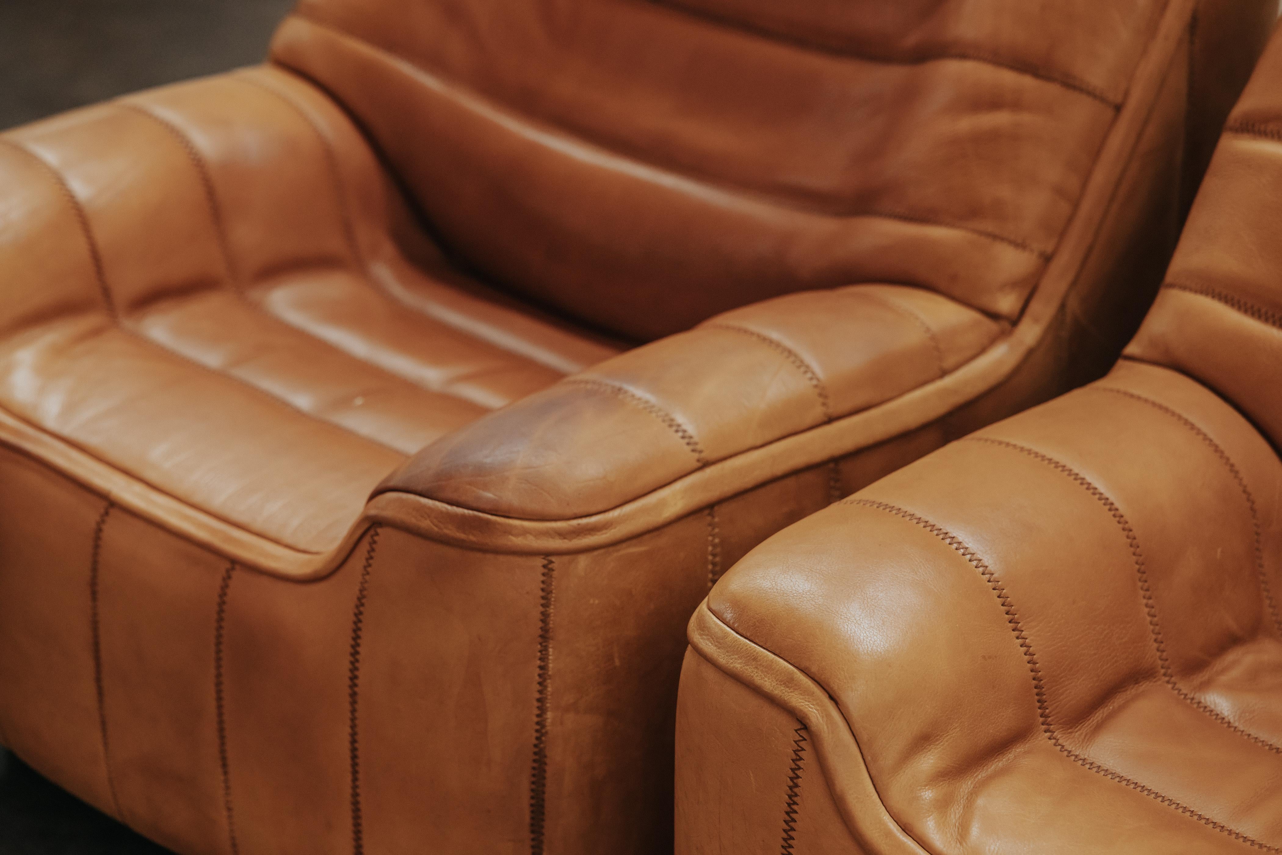 Vintage Pair of Leather DS-84 Lounge Chairs von De Sede, Schweiz, 1970er Jahre (Ende des 20. Jahrhunderts) im Angebot