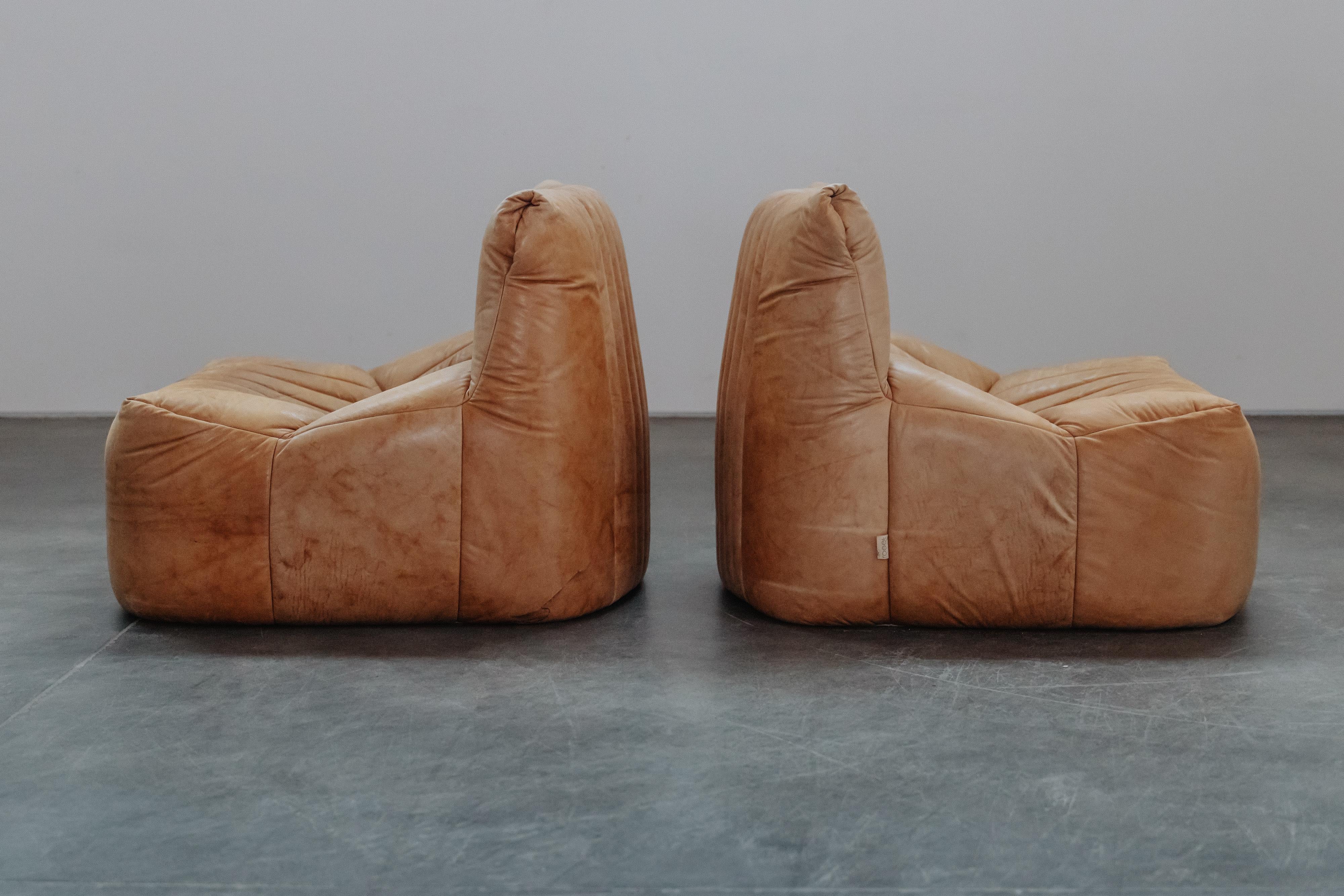 Vintage Paire de chaises Ligne Roset Aralia en cuir, Circa, 1970 Bon état - En vente à Nashville, TN