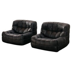 Vintage Pair Of Leather Ligne Roset Kashima Lounge Chairs From France 1970s