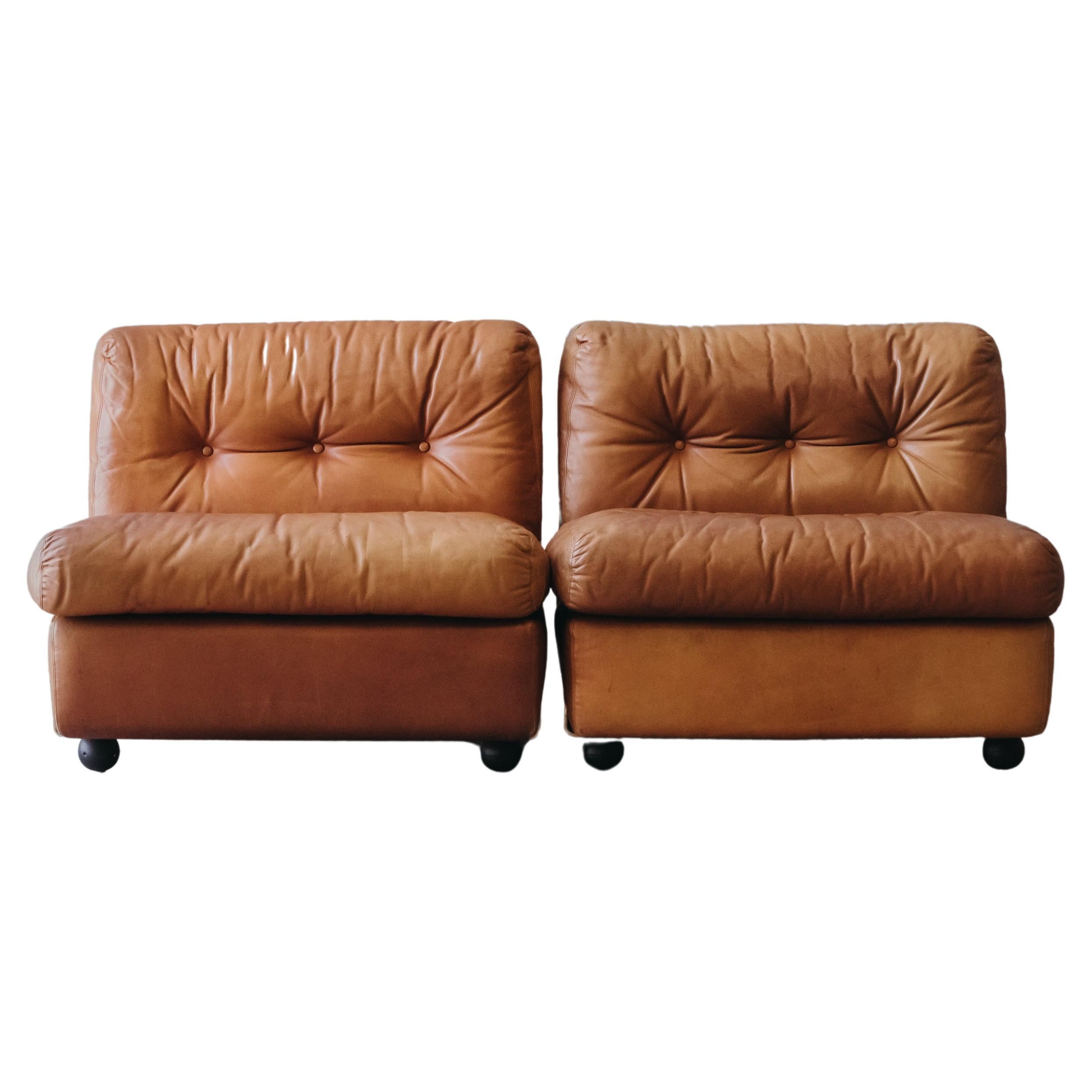 Vintage Pair of Leather Lounge Chairs by Mario Bellini, Italy, circa 1970 For Sale